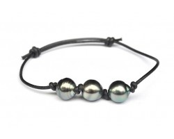 3 tahitian pearls leather bracelet