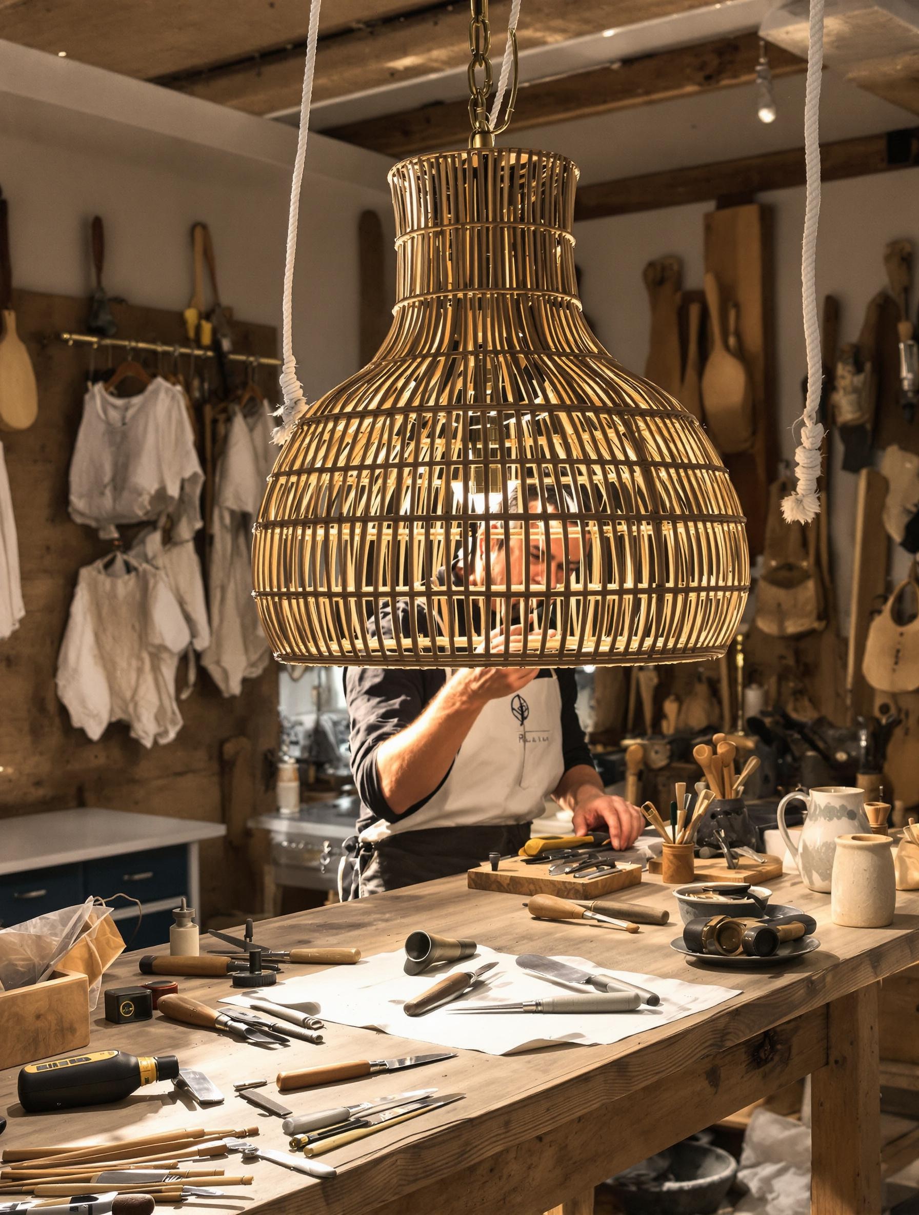 Atelier Georges Store dans le Sud-Ouest – montage artisanal d'une suspension Pale