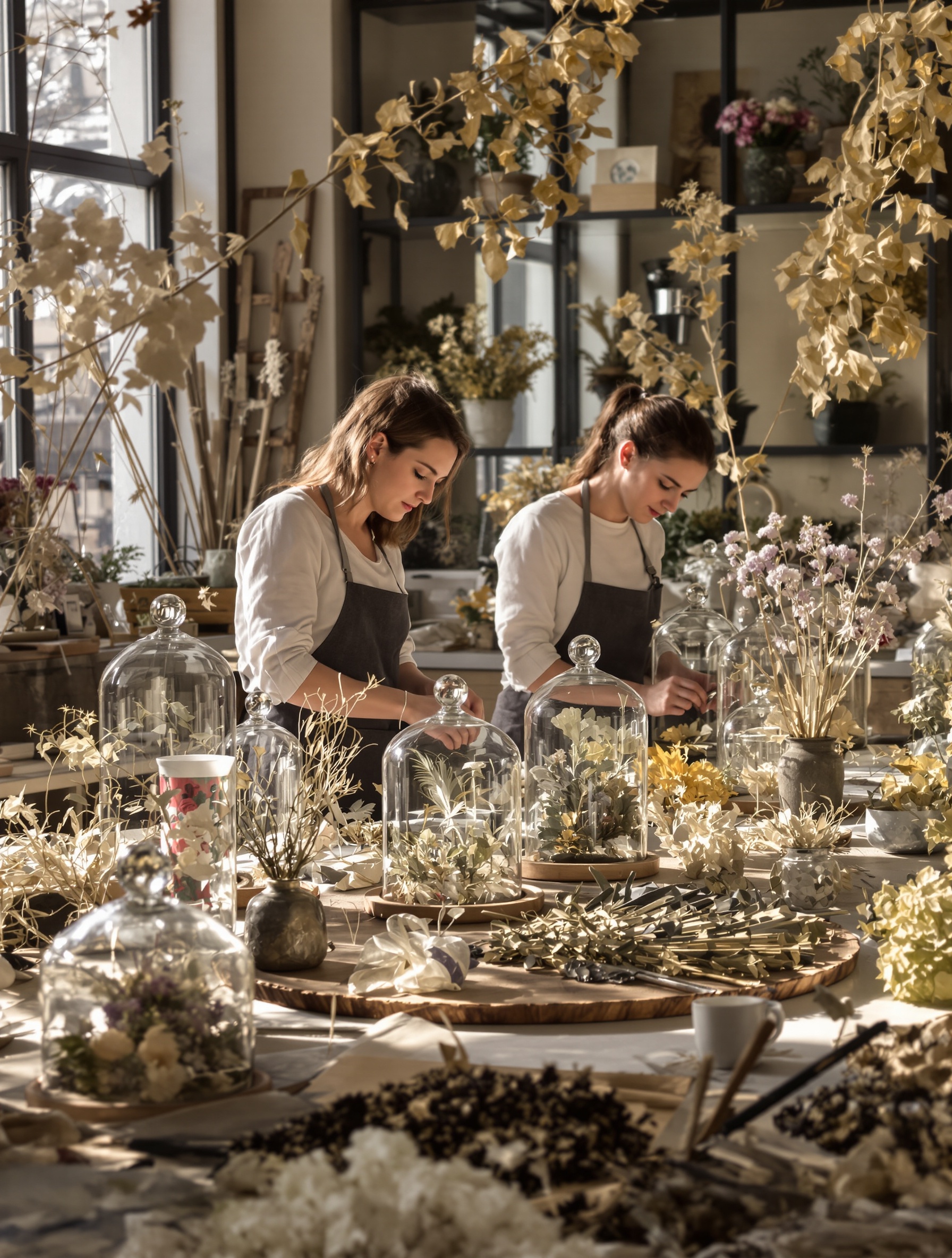 atelier Herbarium Paris Batignolles lumière naturelle outils artisanat Marion Pauline Ruilhat composition florale sous verre