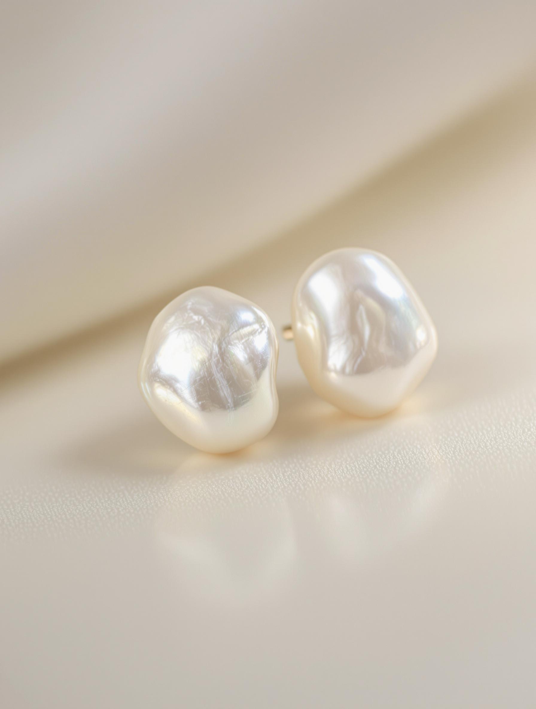 Vue rapprochée de boucles d'oreilles en perles d’eau douce montées sur or