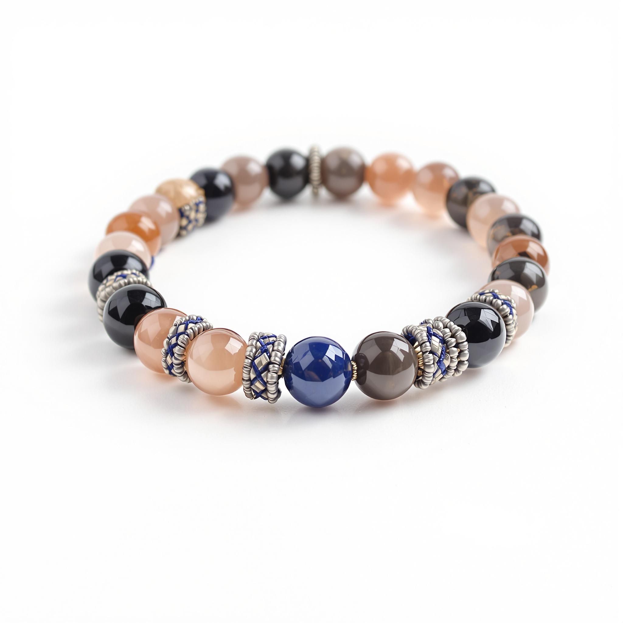 Bracelet Shamballa avec pierres d'onyx, quartz rose et lapis-lazuli