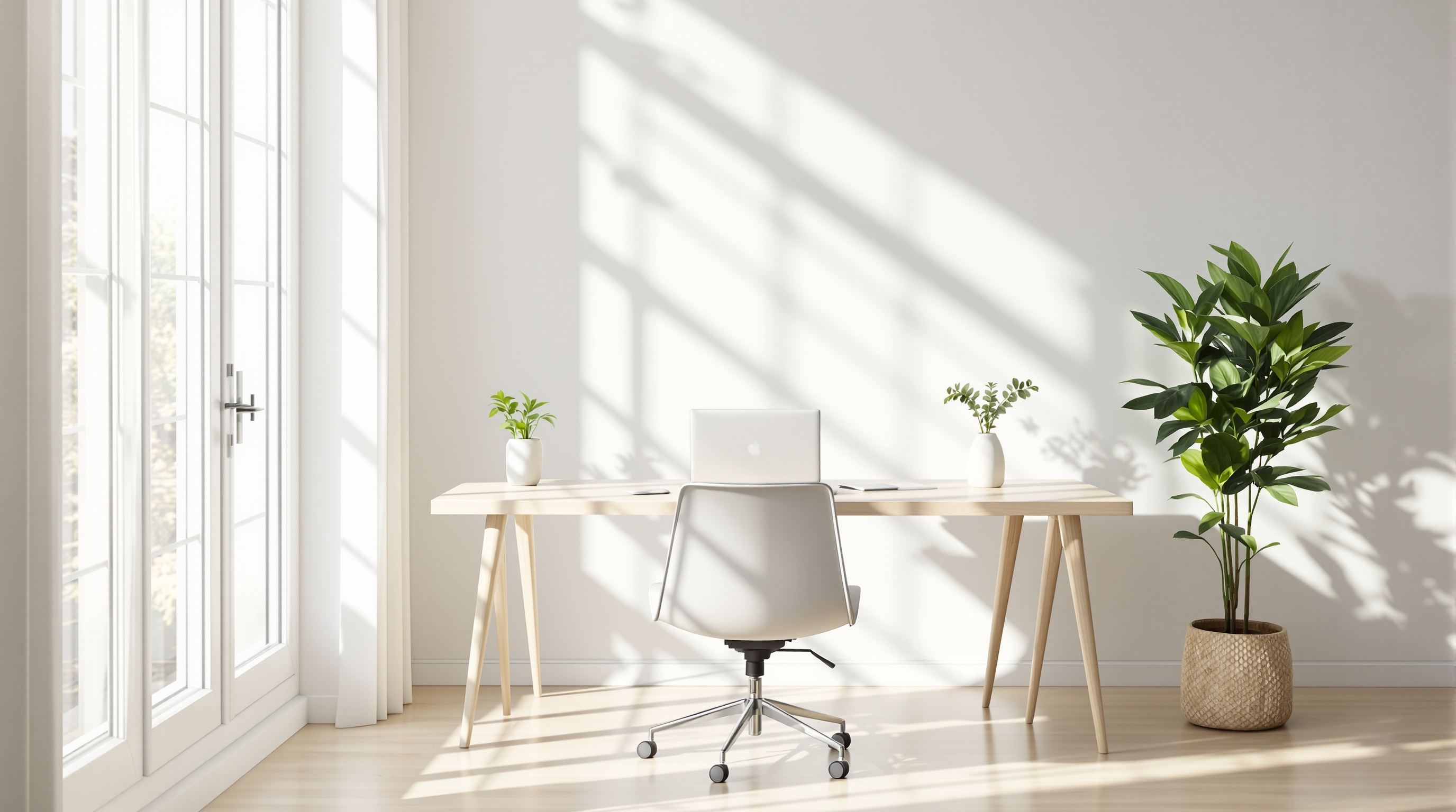 Bureau minimaliste contemporain baigné de lumière naturelle