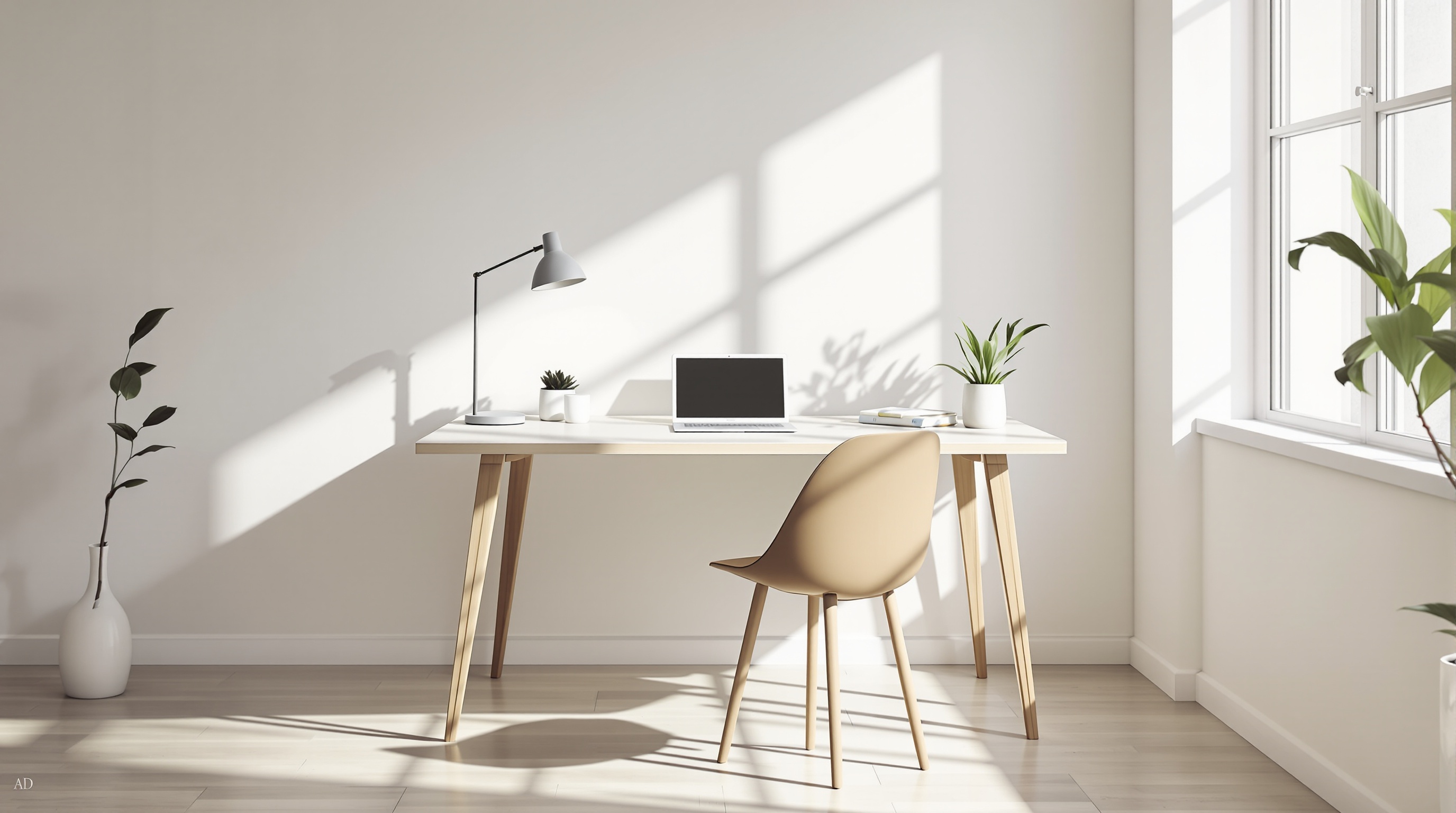 Exemple d'un bureau minimaliste avec un mobilier aux lignes épurées et bureau MICKE