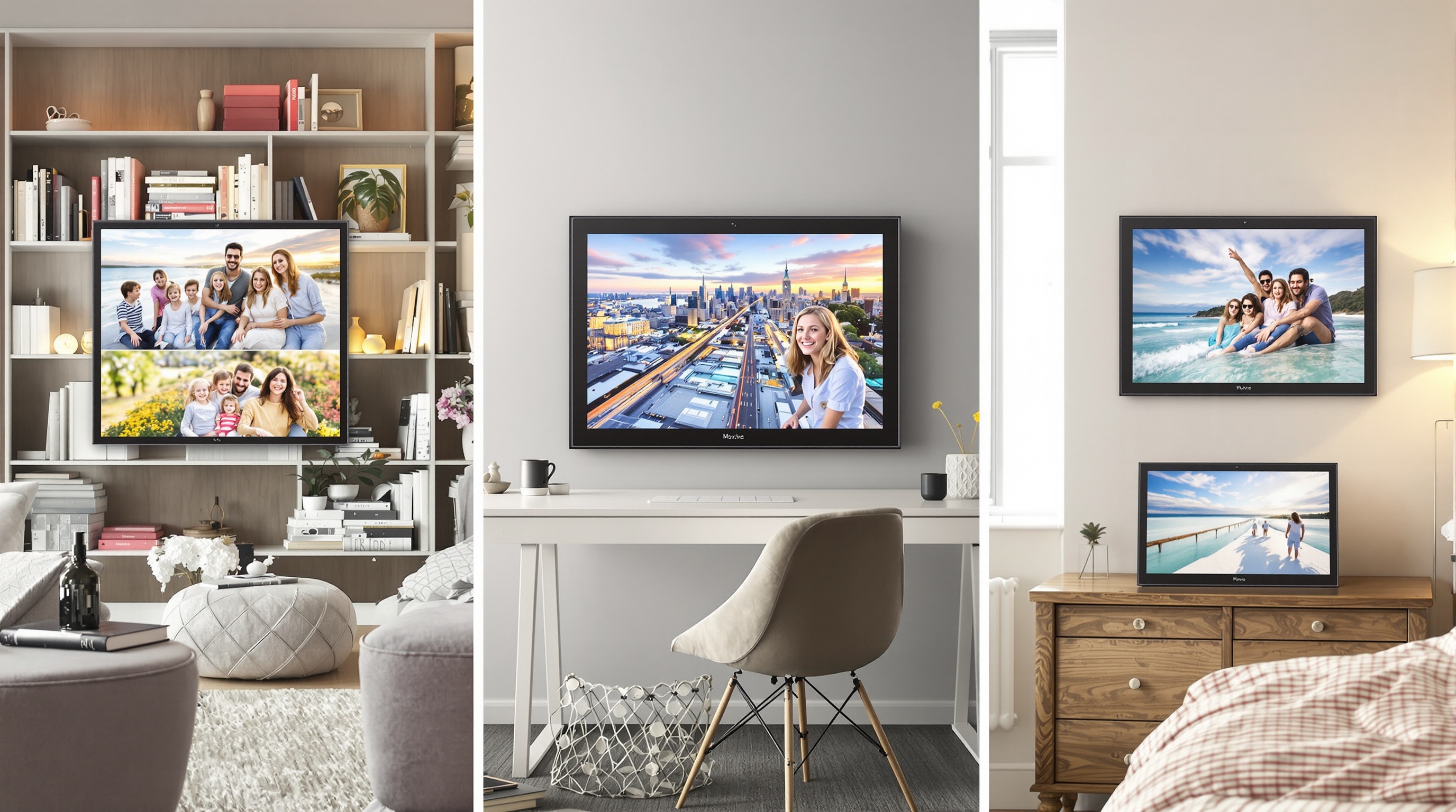 Comparatif des tailles de cadres photo numériques dans différents intérieurs