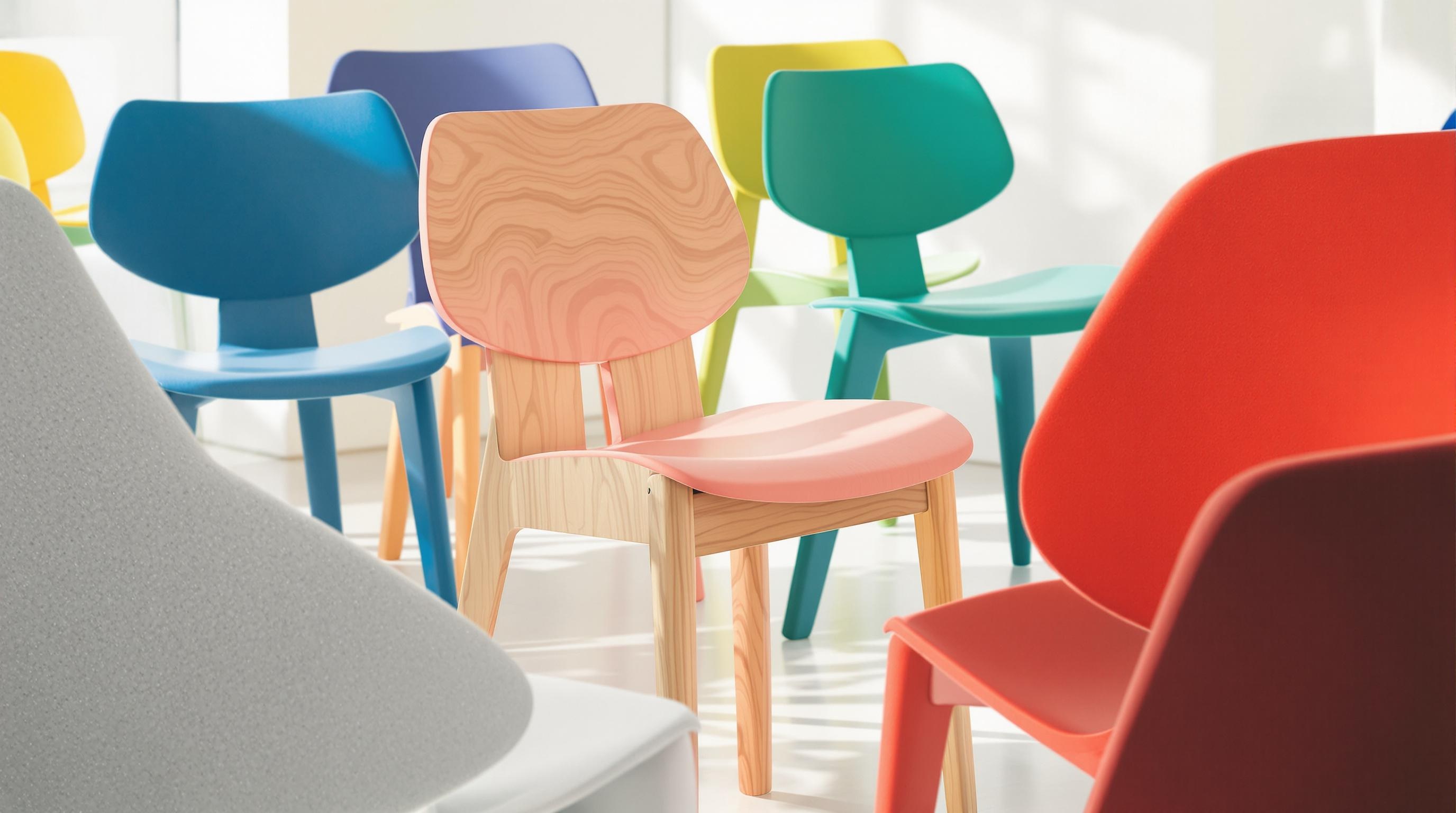 Chaises design colorées en bois massif avec veinage apparent et certification PEFC