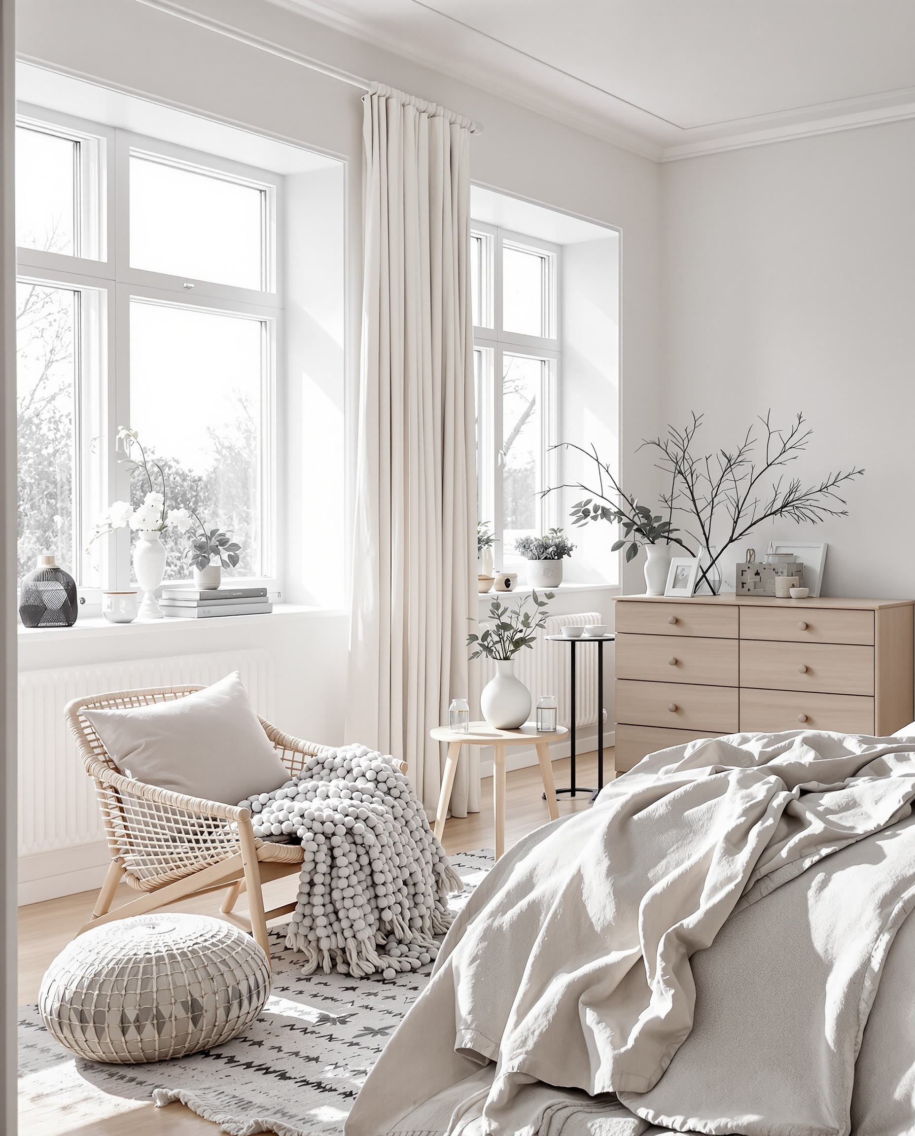 Chambre d'hôtes scandinave épurée lumière bois clair