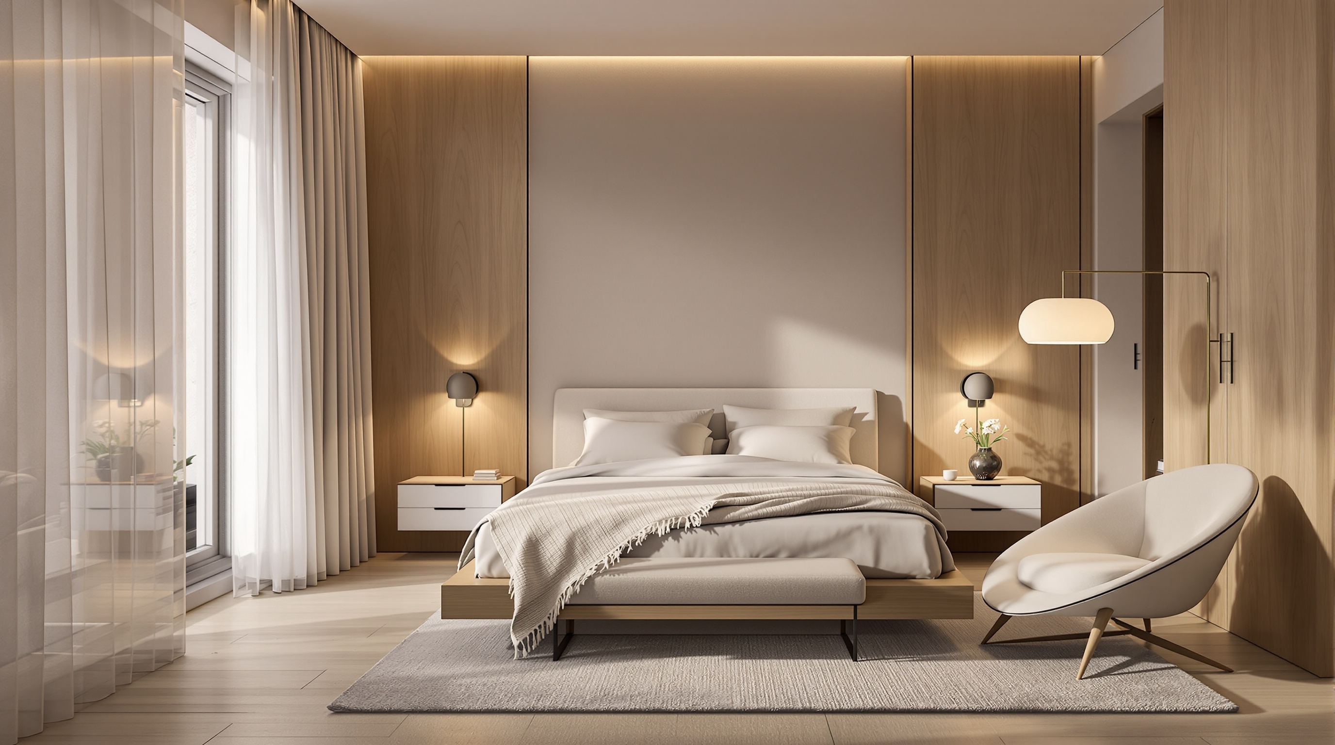 Chambre parentale moderne, épurée mais chaleureuse