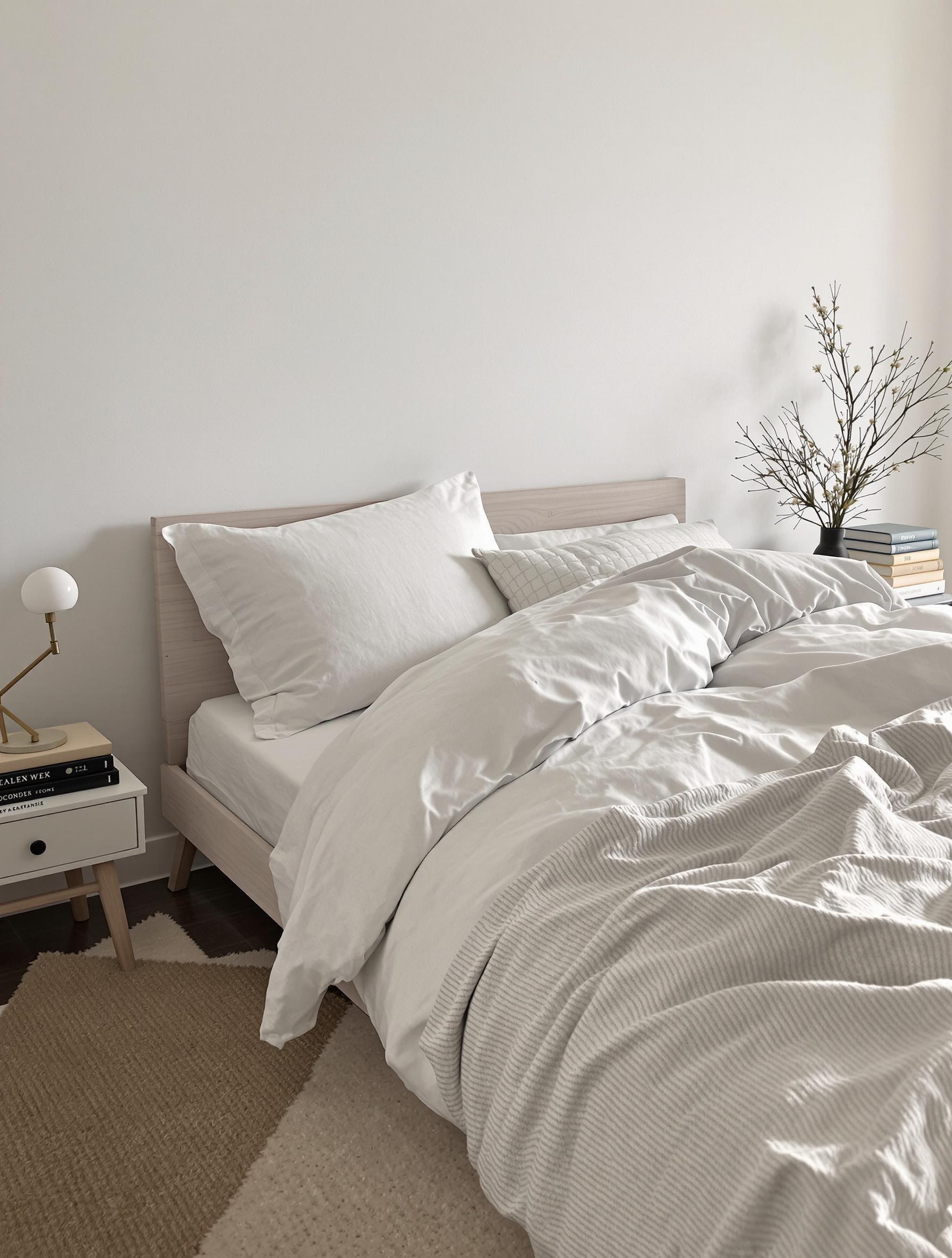 Chambre scandinave élégante avec lit double et deux couettes distinctes