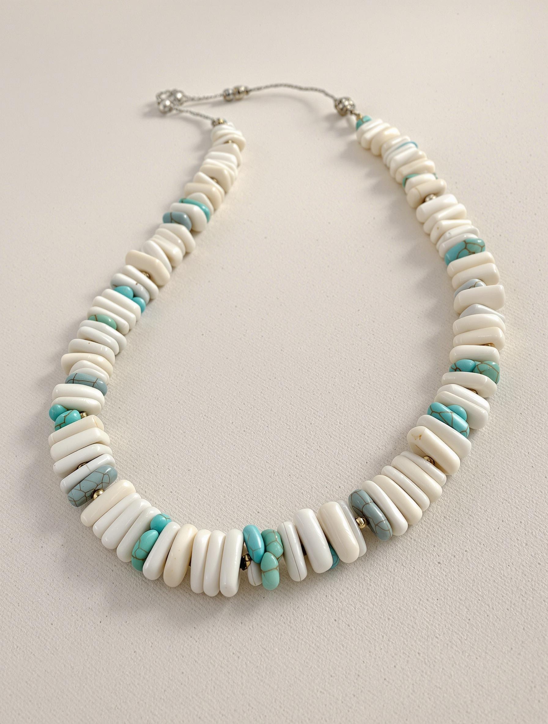 Collier traditionnel Heishi Pueblo en perles tubulaires de coquillage et turquoise