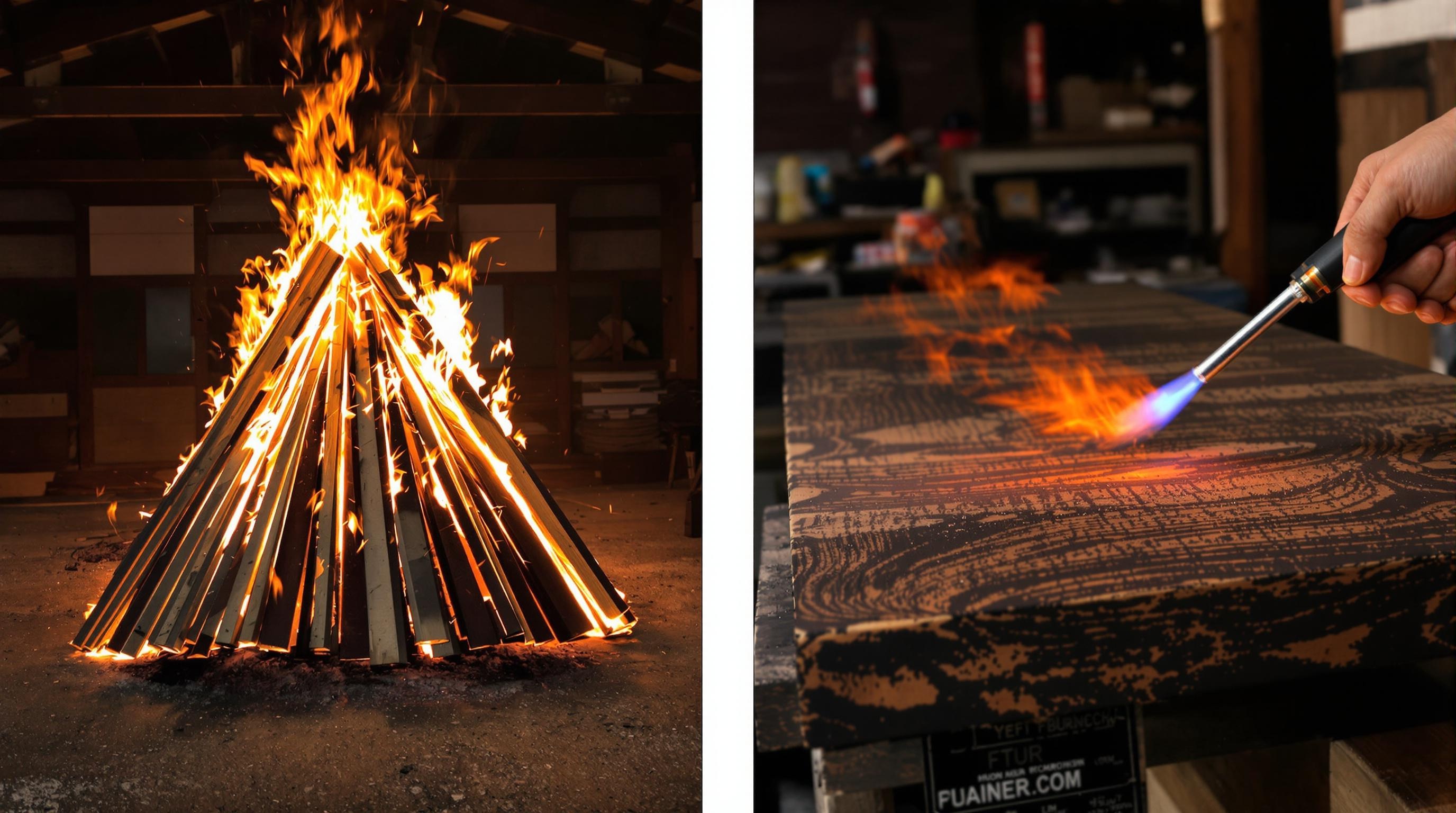 Comparaison entre brasier triangulaire et chalumeau pour Shou Sugi Ban.