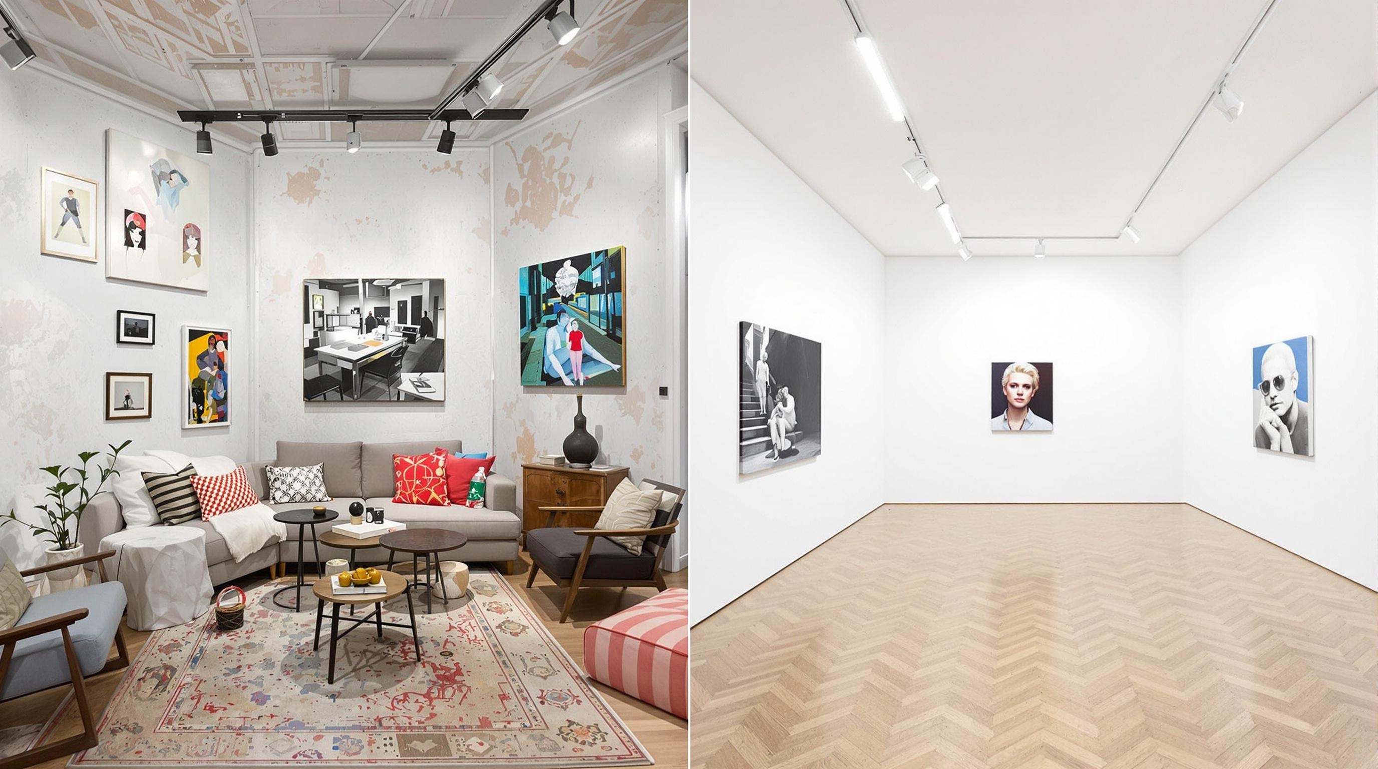 Comparatif scénographie appartement et white cube