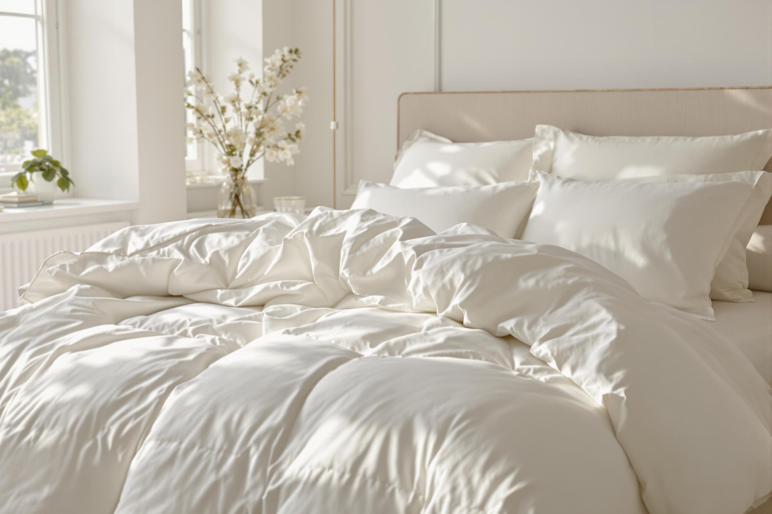 Deux couettes haut de gamme en percale et satin, style scandinave
