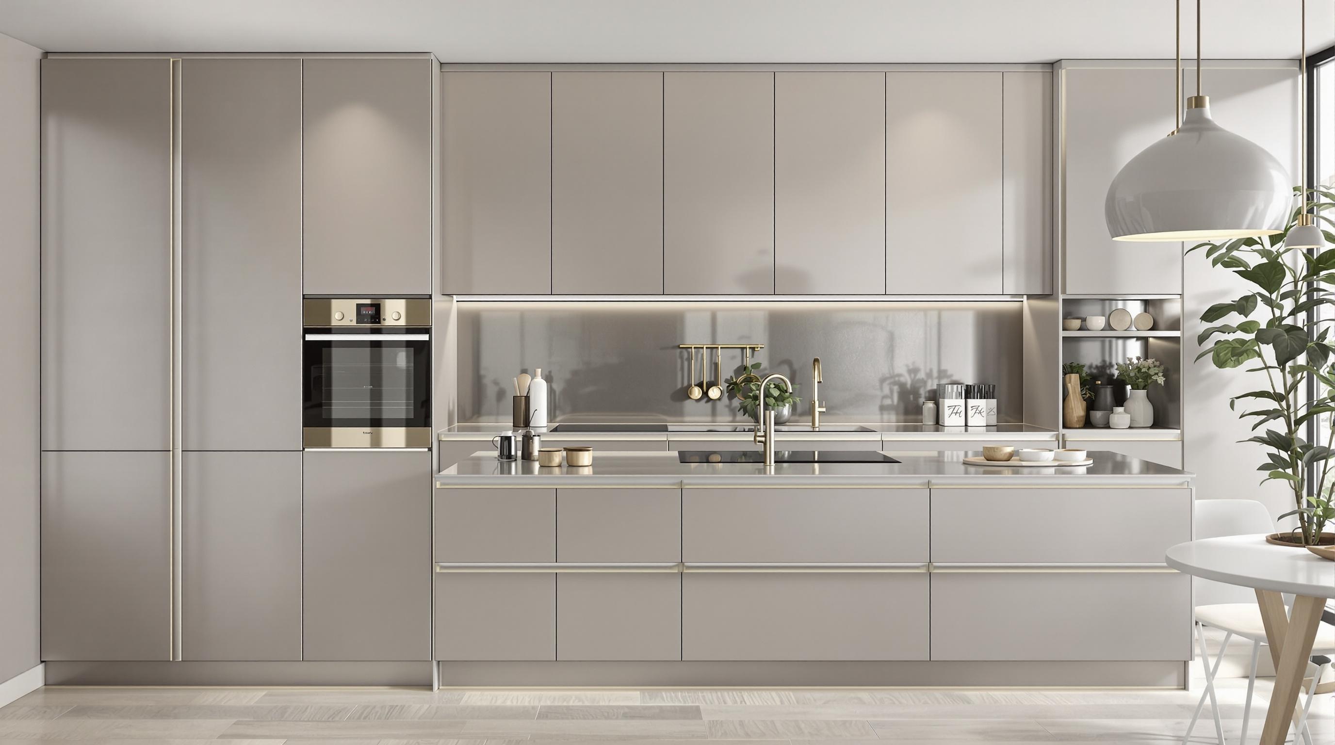 Cuisine haut-de-gamme IKEA transformée par les façades et plans de travail signés Reform en linoléum mat et aluminium.