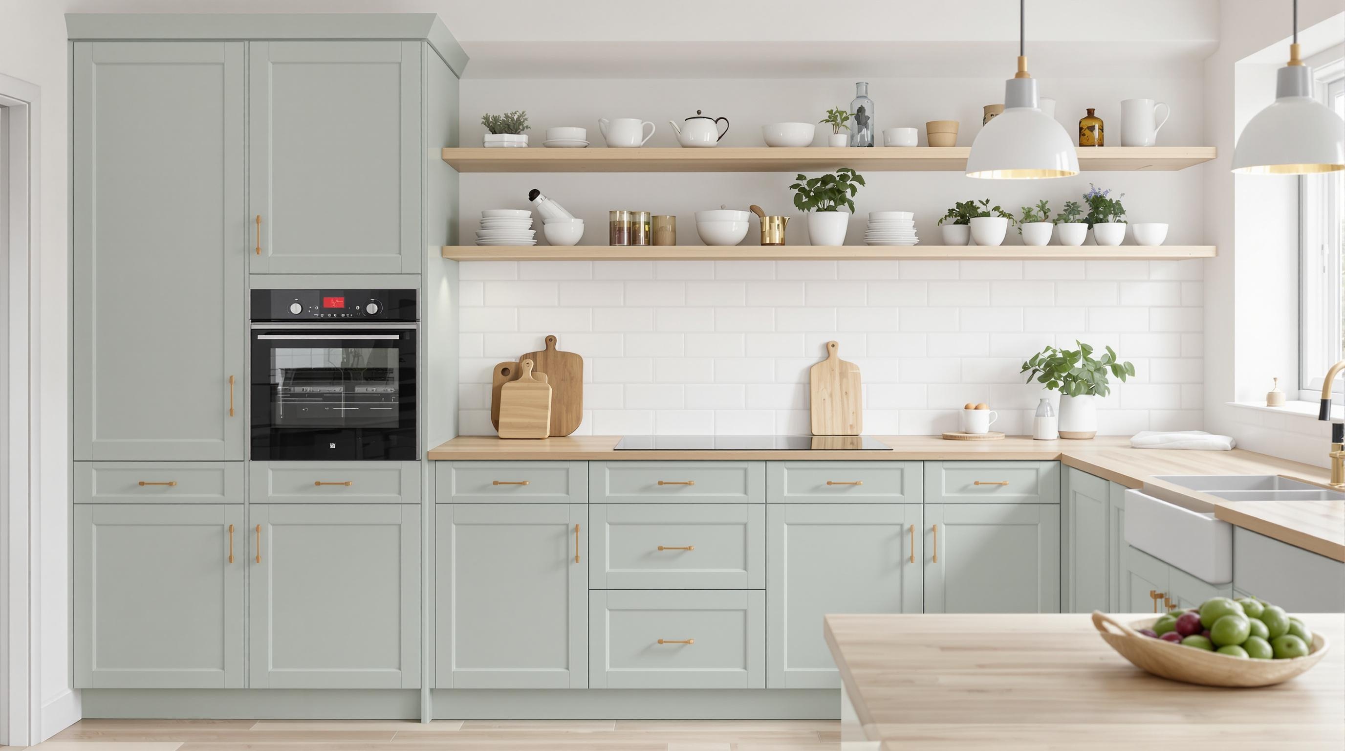 Cuisine shaker vert d’eau mat et bois clair