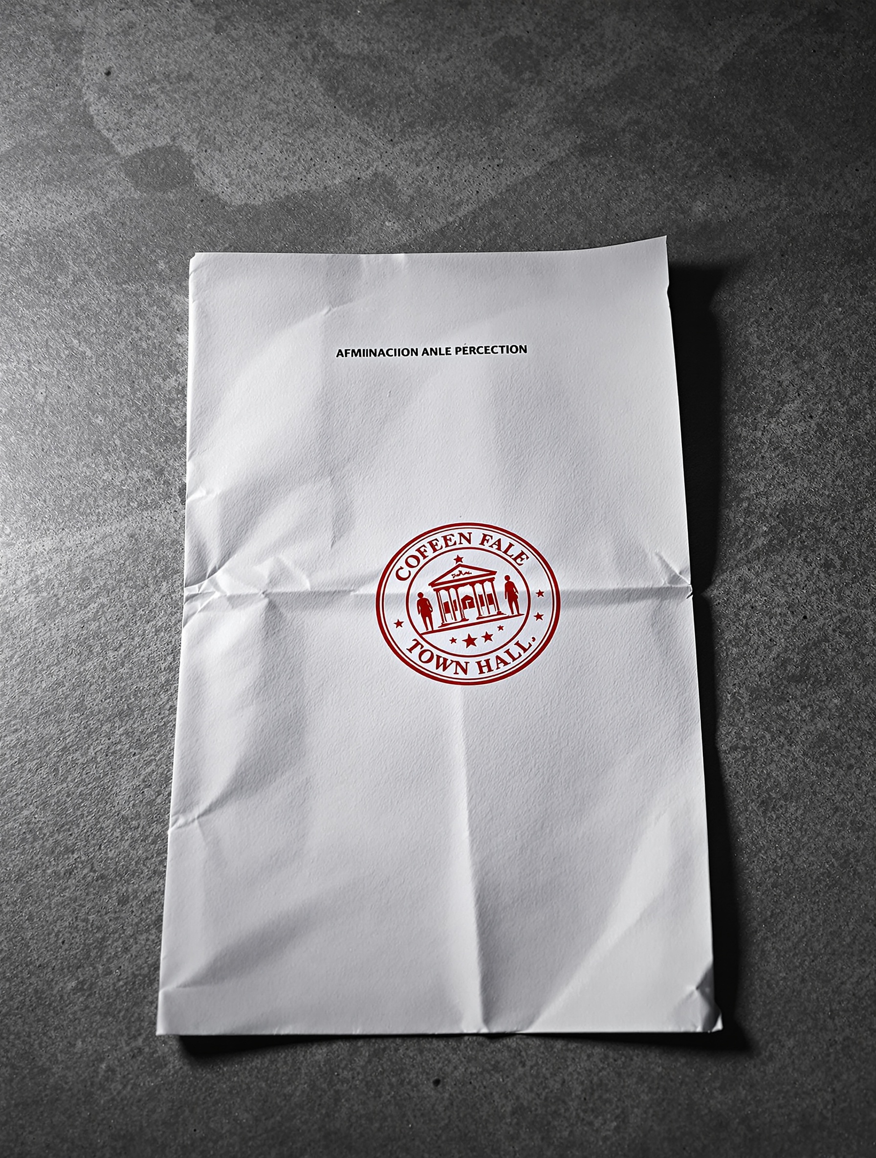 Document administratif français sur table en béton brut, tampon de mairie visible