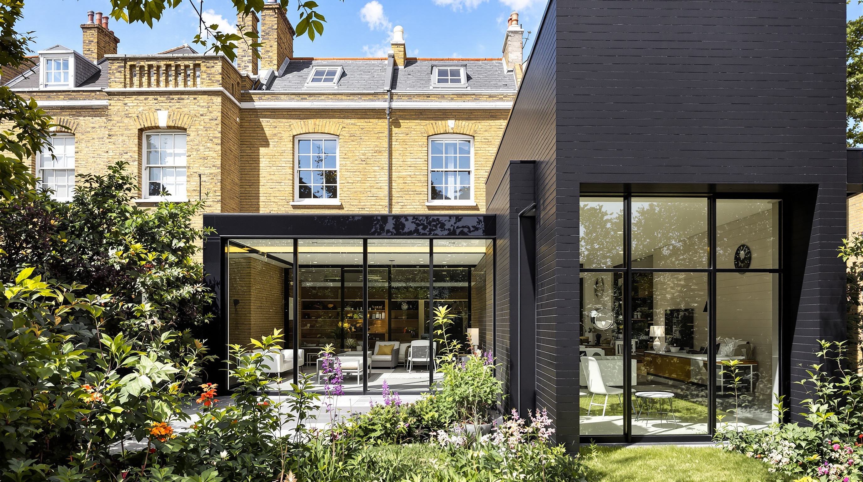 Extension moderne contrastant avec façade victorienne à Londres