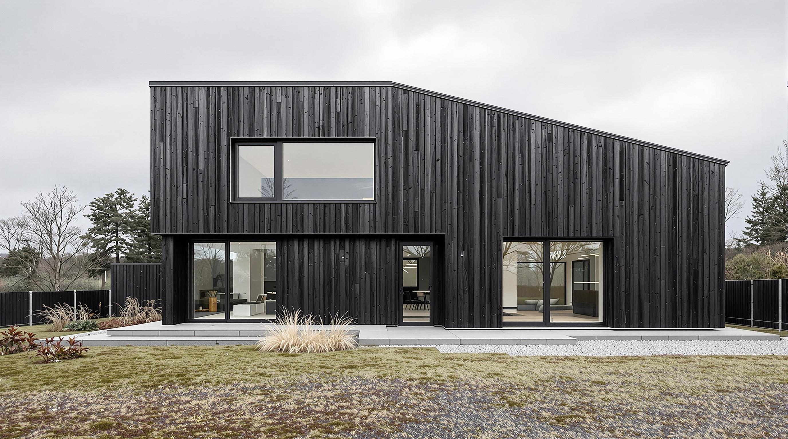 Façade contemporaine en bois brûlé Shou Sugi Ban.