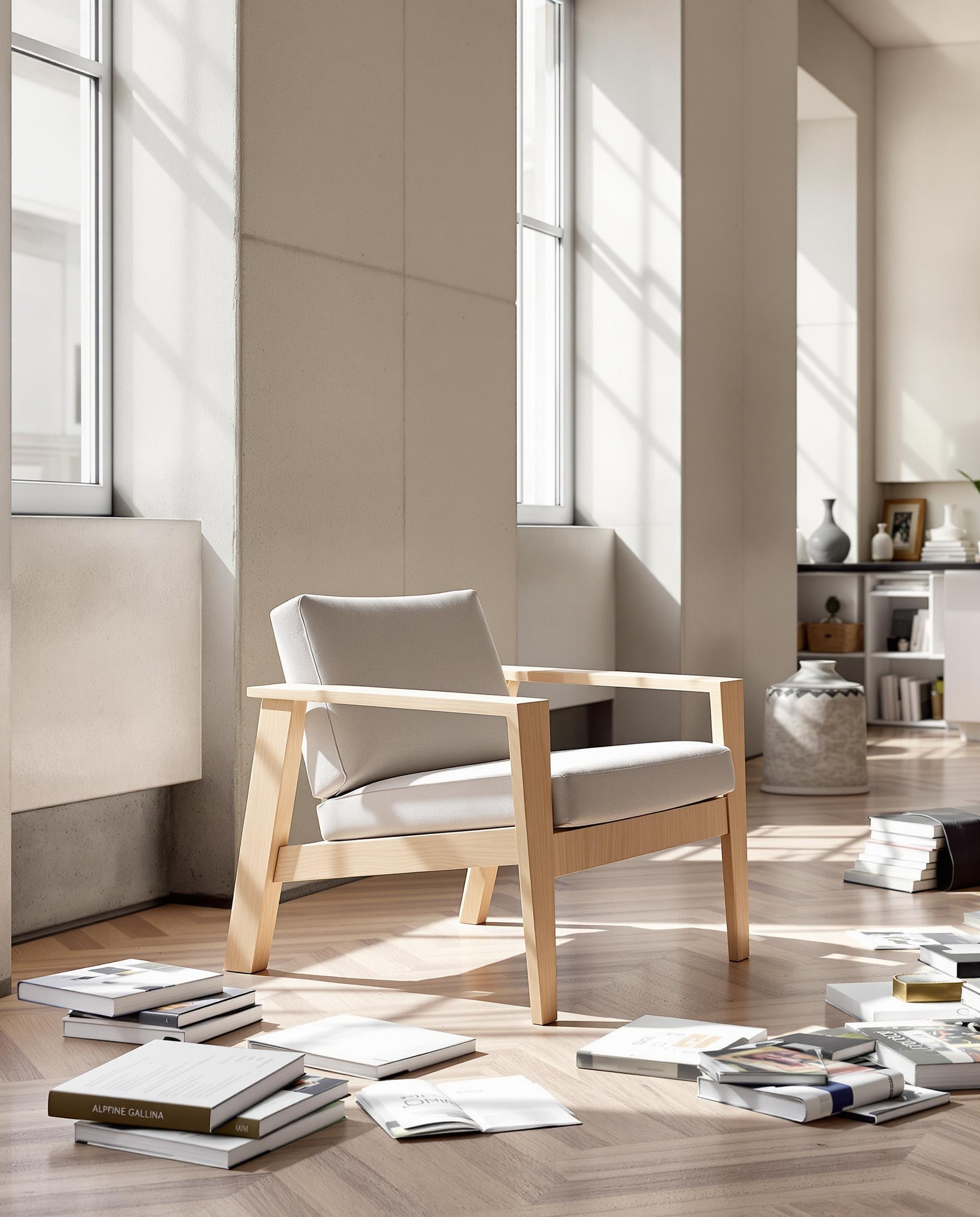 Fauteuil Alpine E Gallina bois clair géométrie épurée salon milanais contemporain