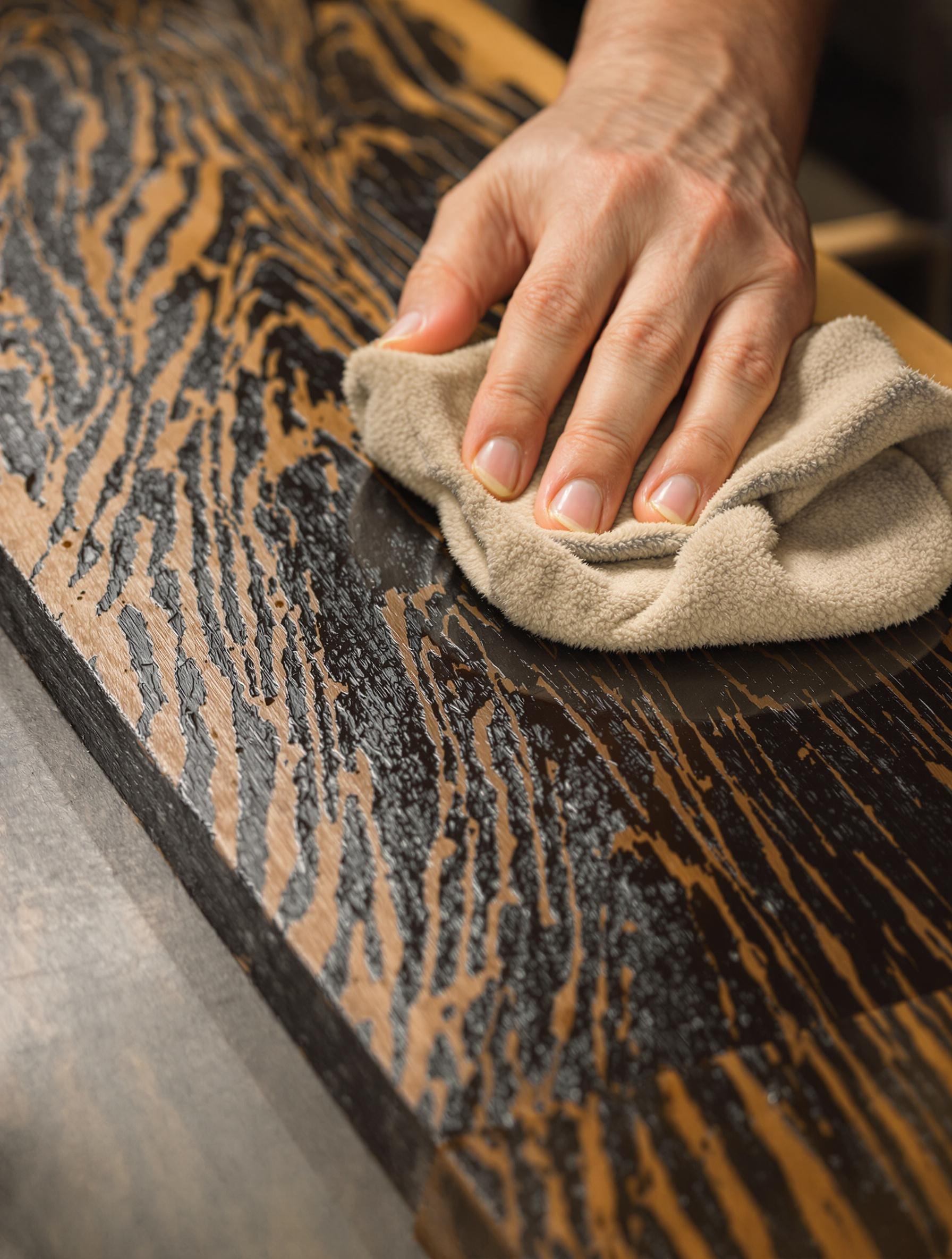 Application d’huile de lin sur bois brûlé Shou Sugi Ban.