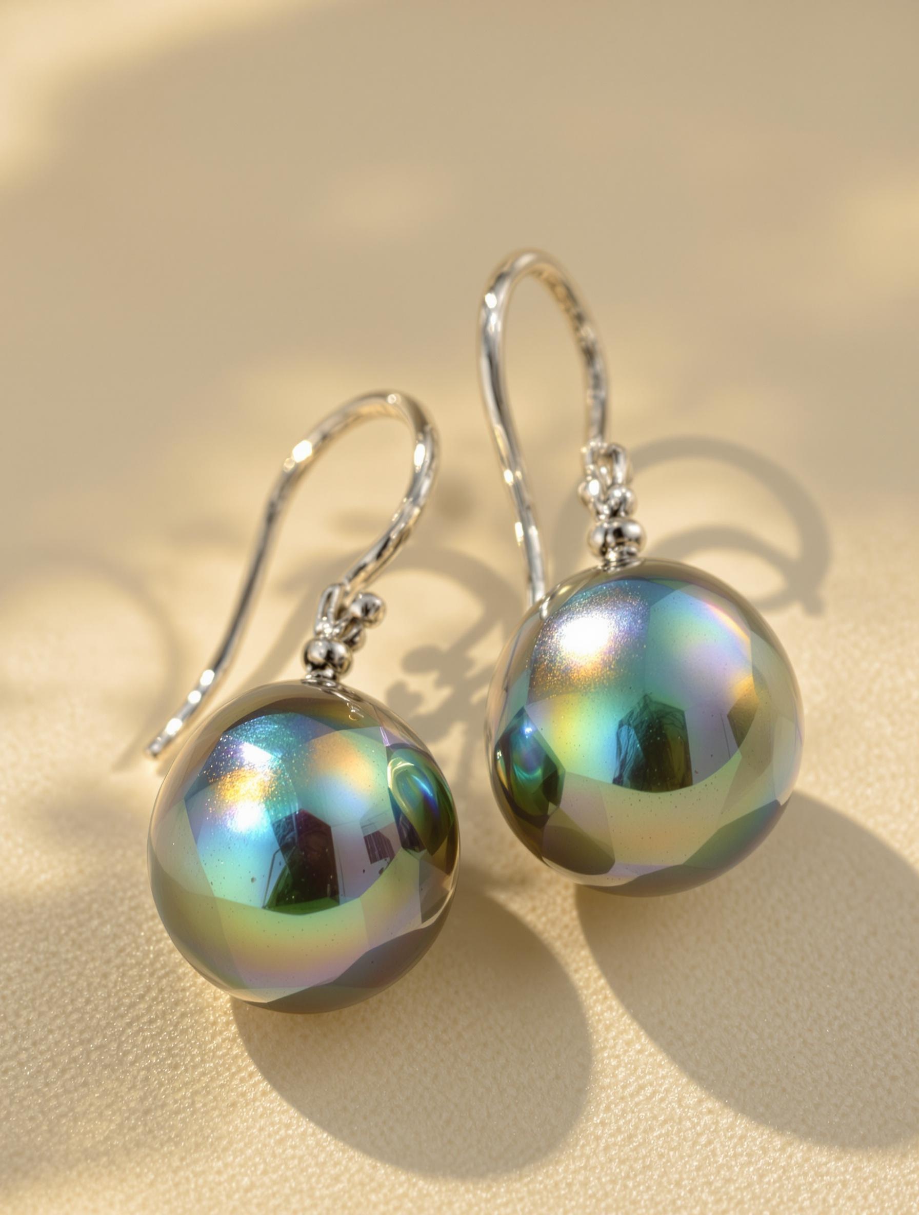 Boucles d’oreilles en perles de Tahiti avec reflets verts profonds