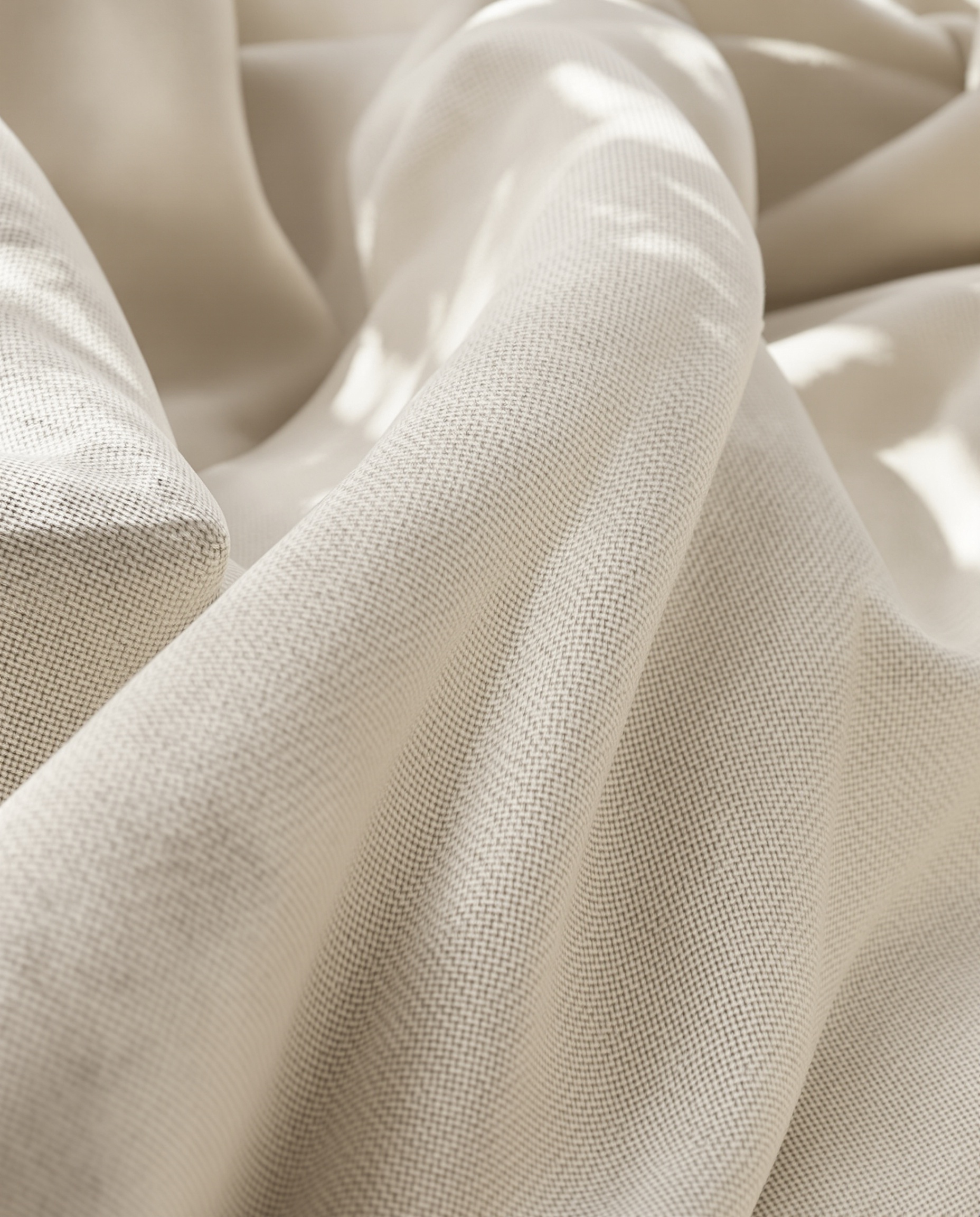 Gros plan sur le tissu en lin lavé du canapé Ghost Gervasoni, mettant en valeur la texture naturelle et le tombé.