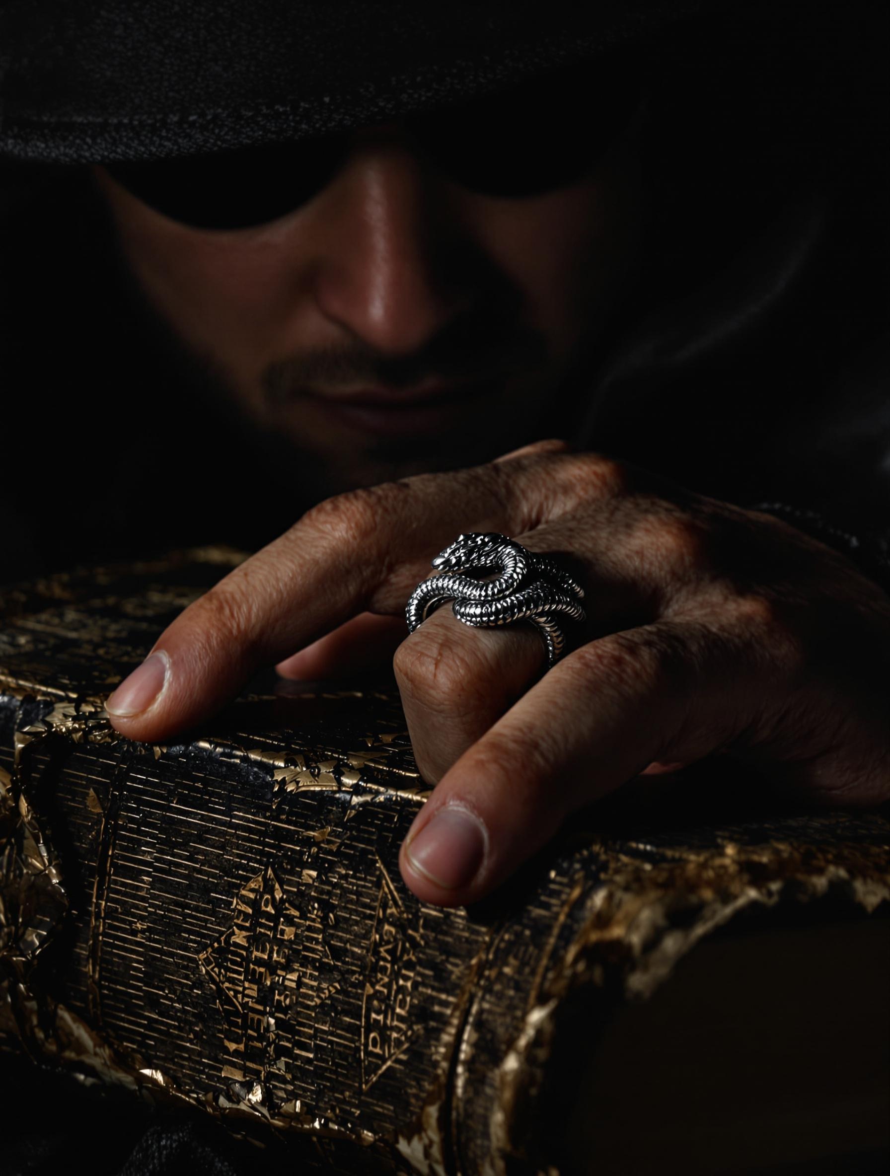 chevaliere serpent argent homme mysterieux