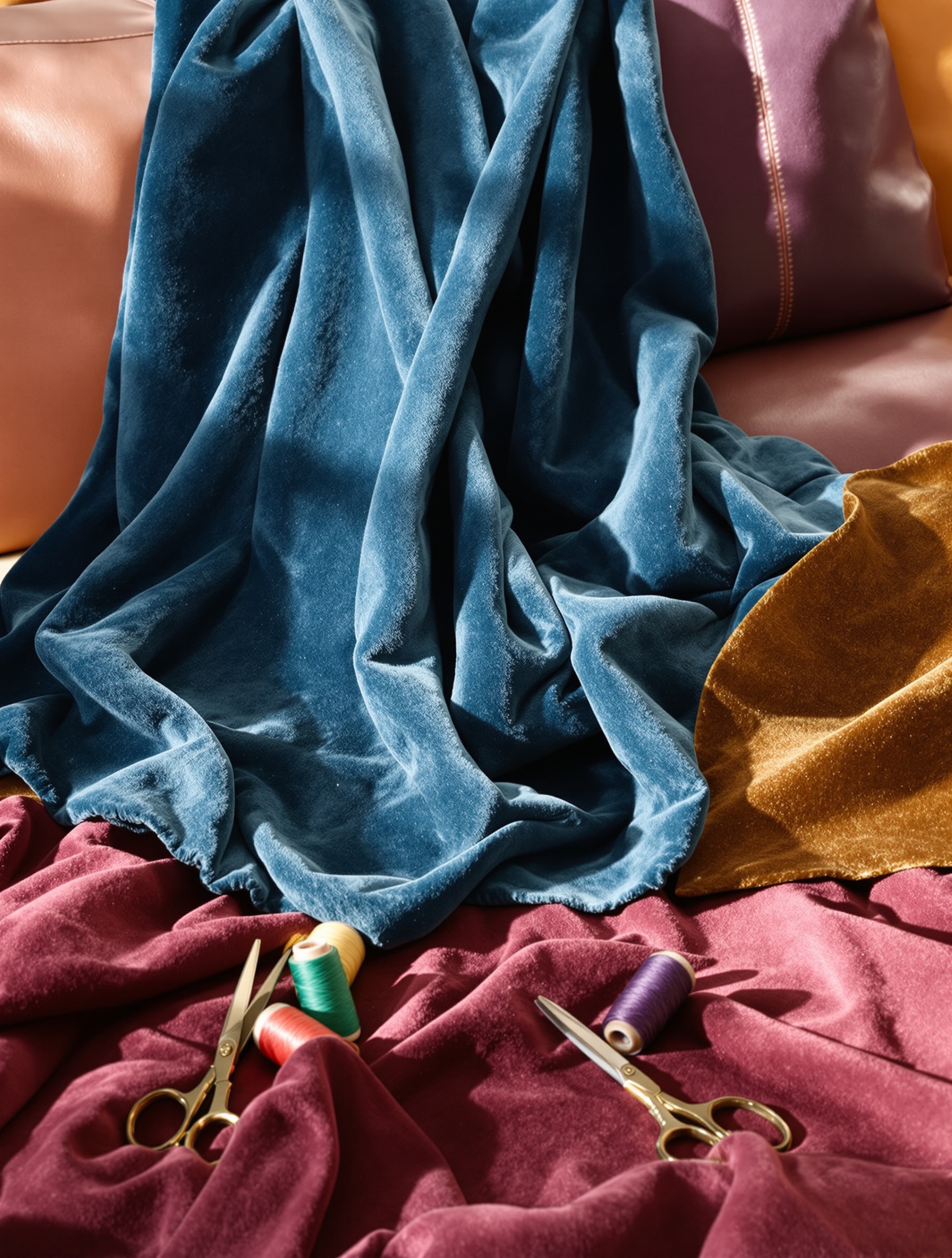 Détail d'une housse artisanale pour Togo Ligne Roset, matières variées.