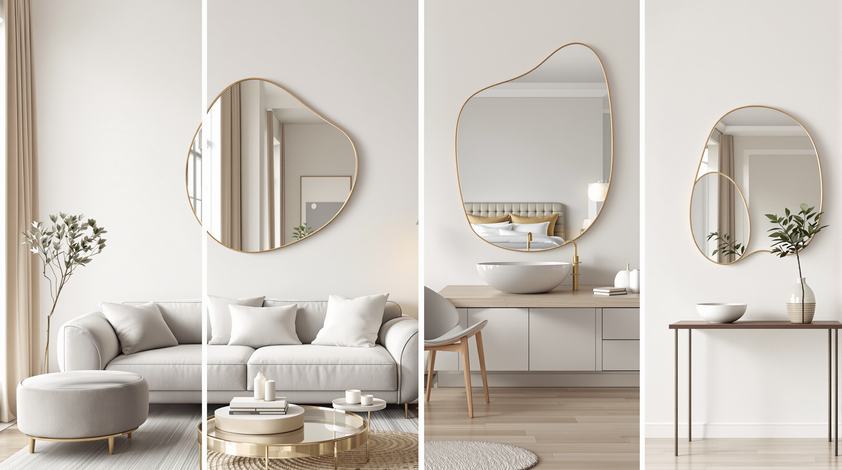 Intégration harmonieuse de miroirs organiques dans plusieurs pièces
