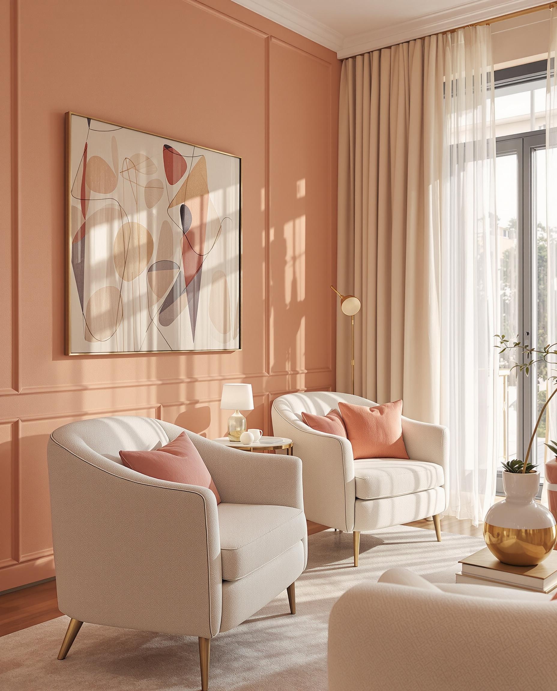 Intérieur cocooning moderne couleur pêche