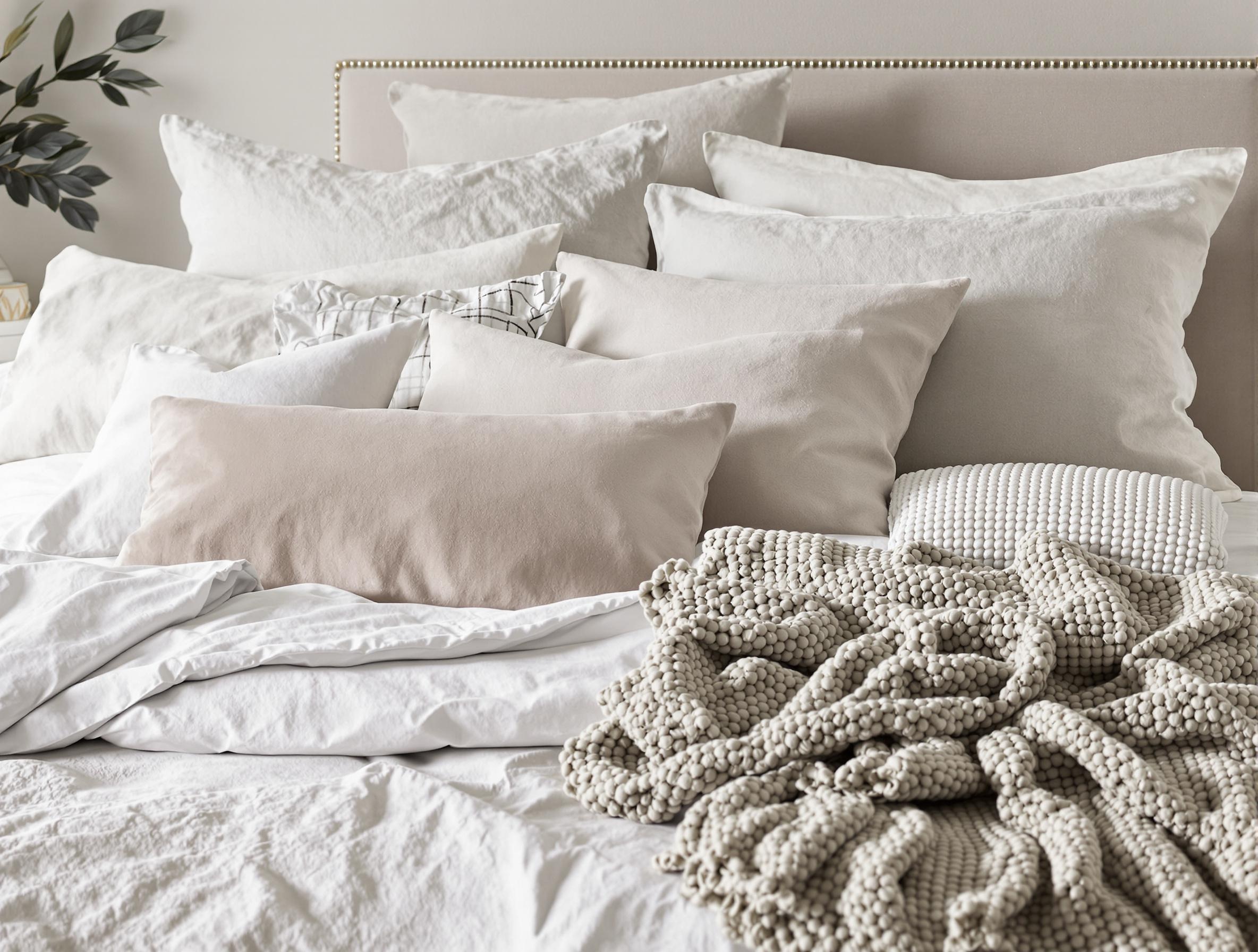 Lit décoré avec layering, symétrie et textures