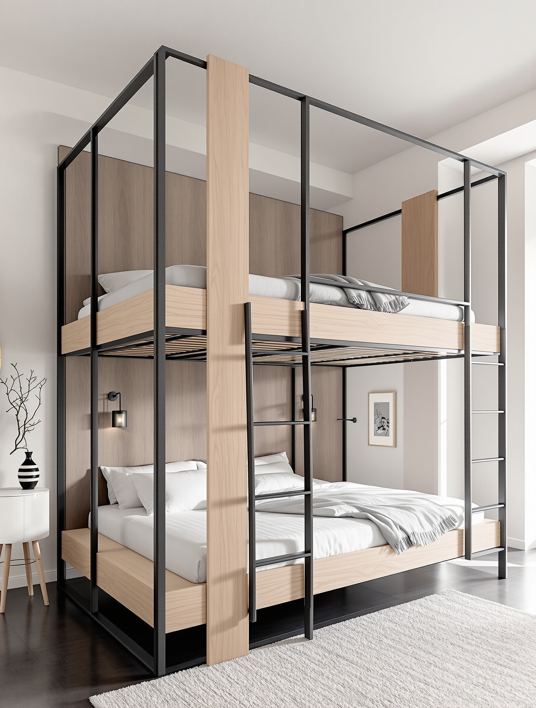 Lit superposé 4 places contemporain dans intérieur raffiné