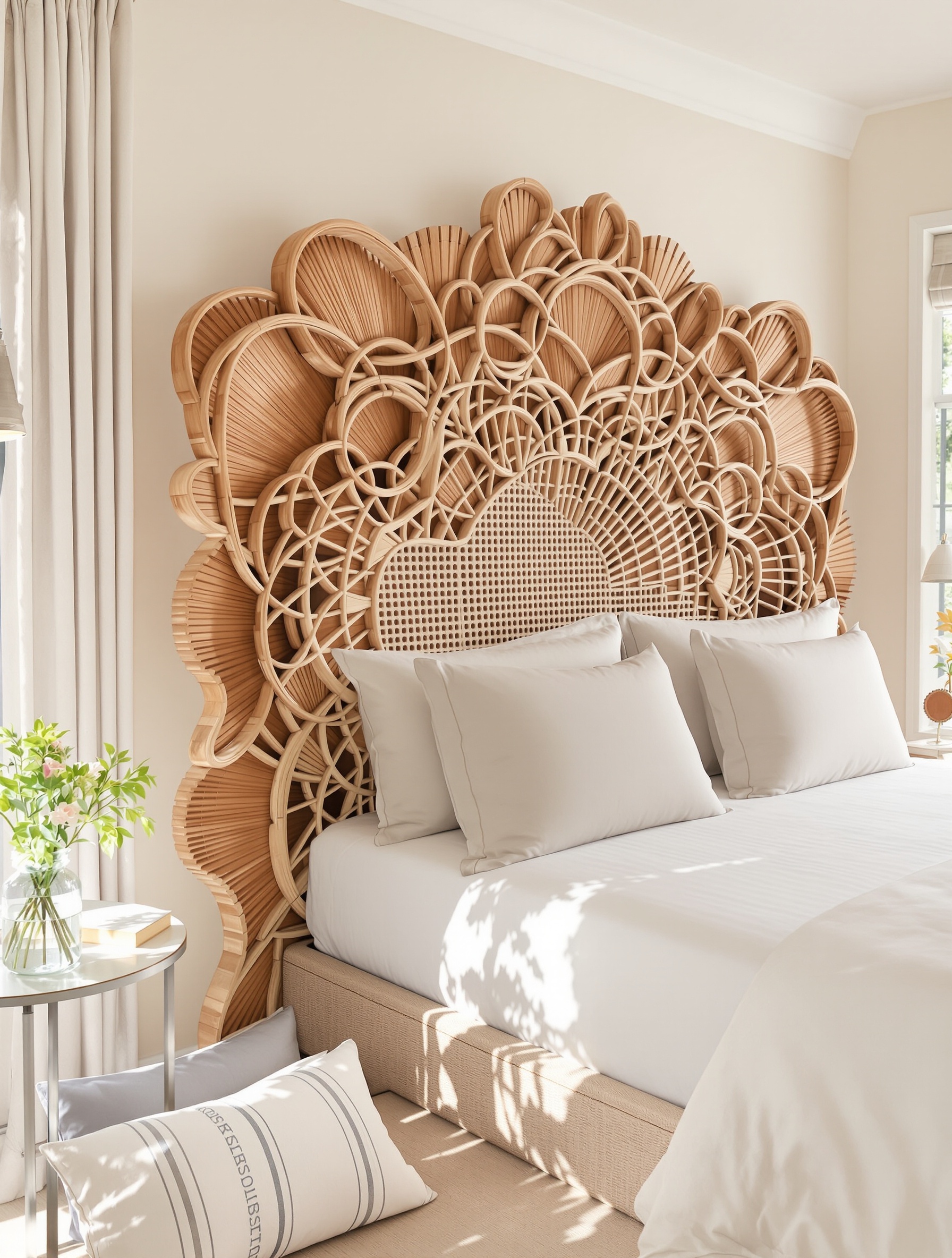 Lit avec tête sculptée ou rotin originalité chambre d'hôtes