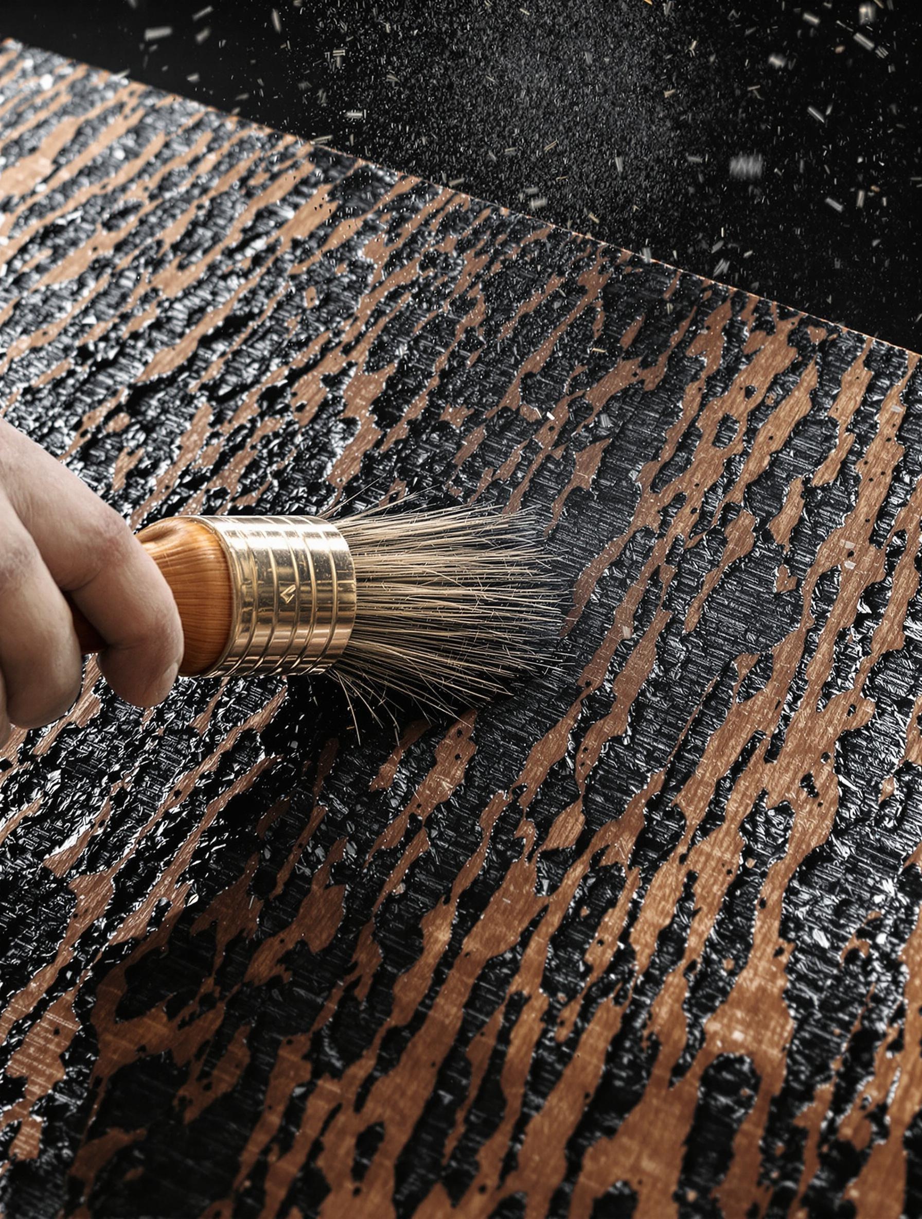 Brossage révélant les stries du bois brûlé Shou Sugi Ban.