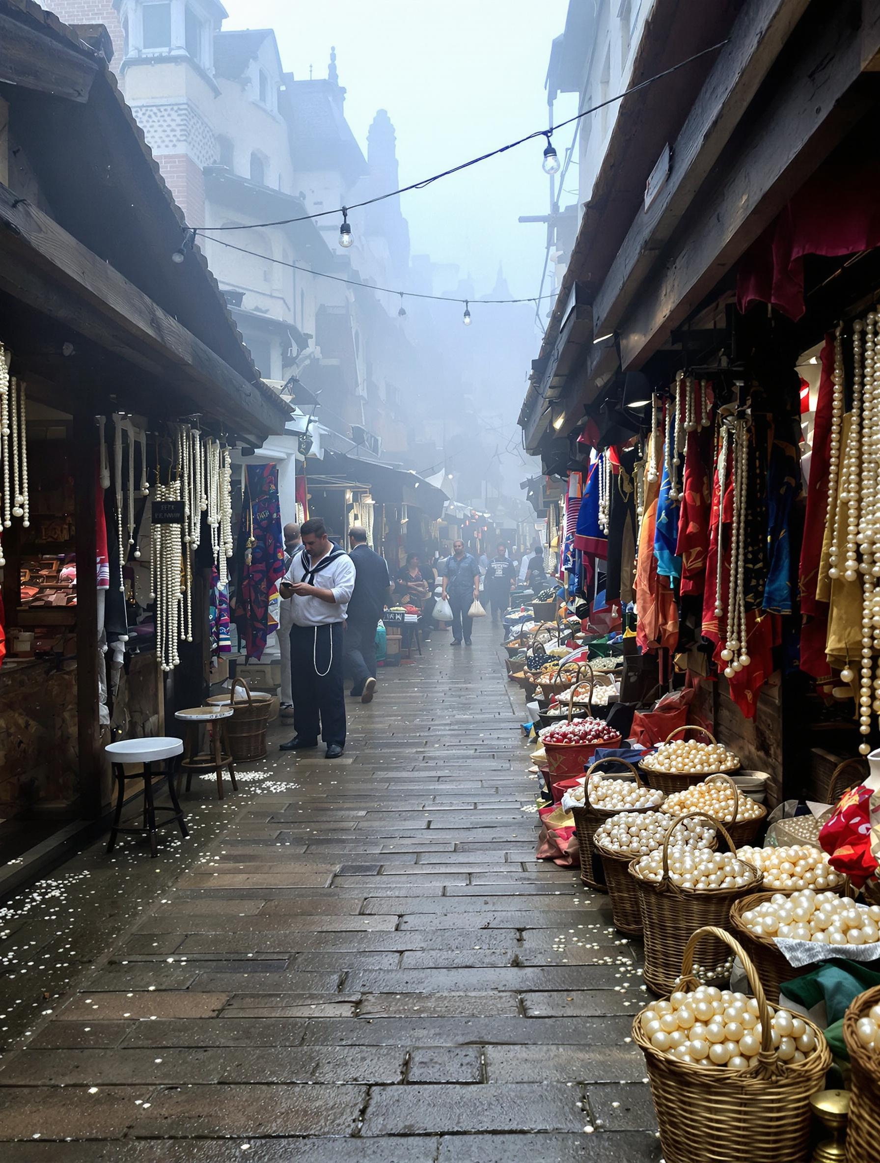 Marché au port anglais et souk égyptien proposant des perles anciennes.