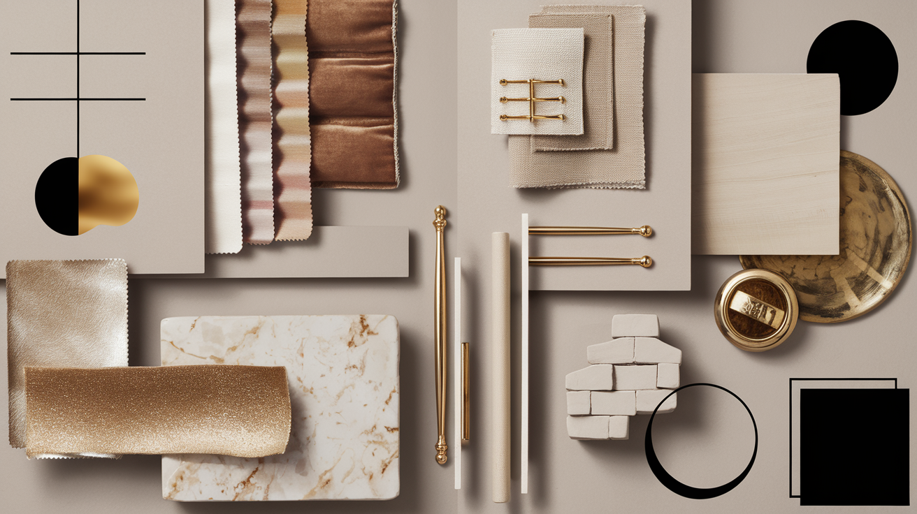 Élégant moodboard déco minimaliste avec tons neutres et textures variées