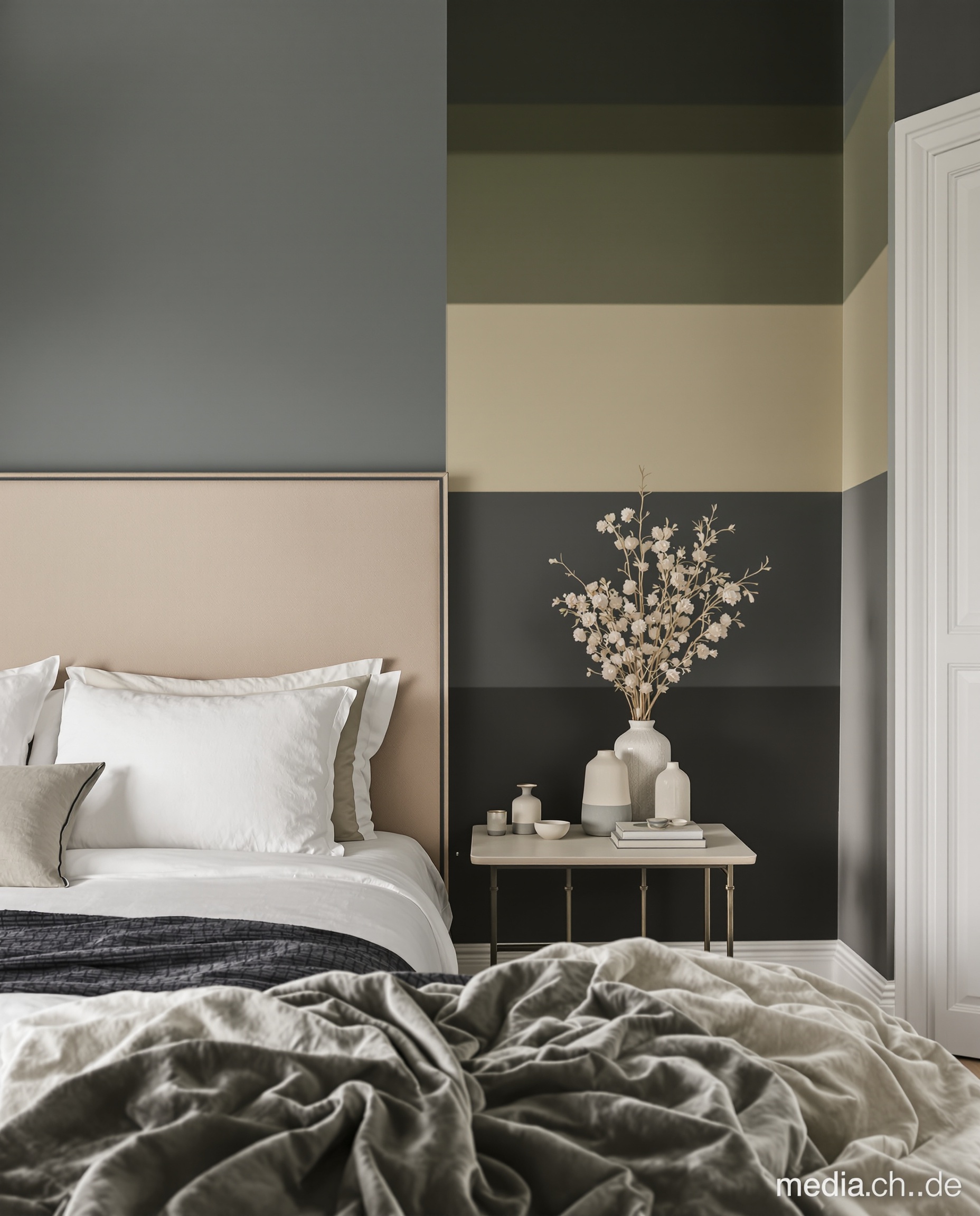 Palette de couleurs raffinée dans chambre d'hôtes
