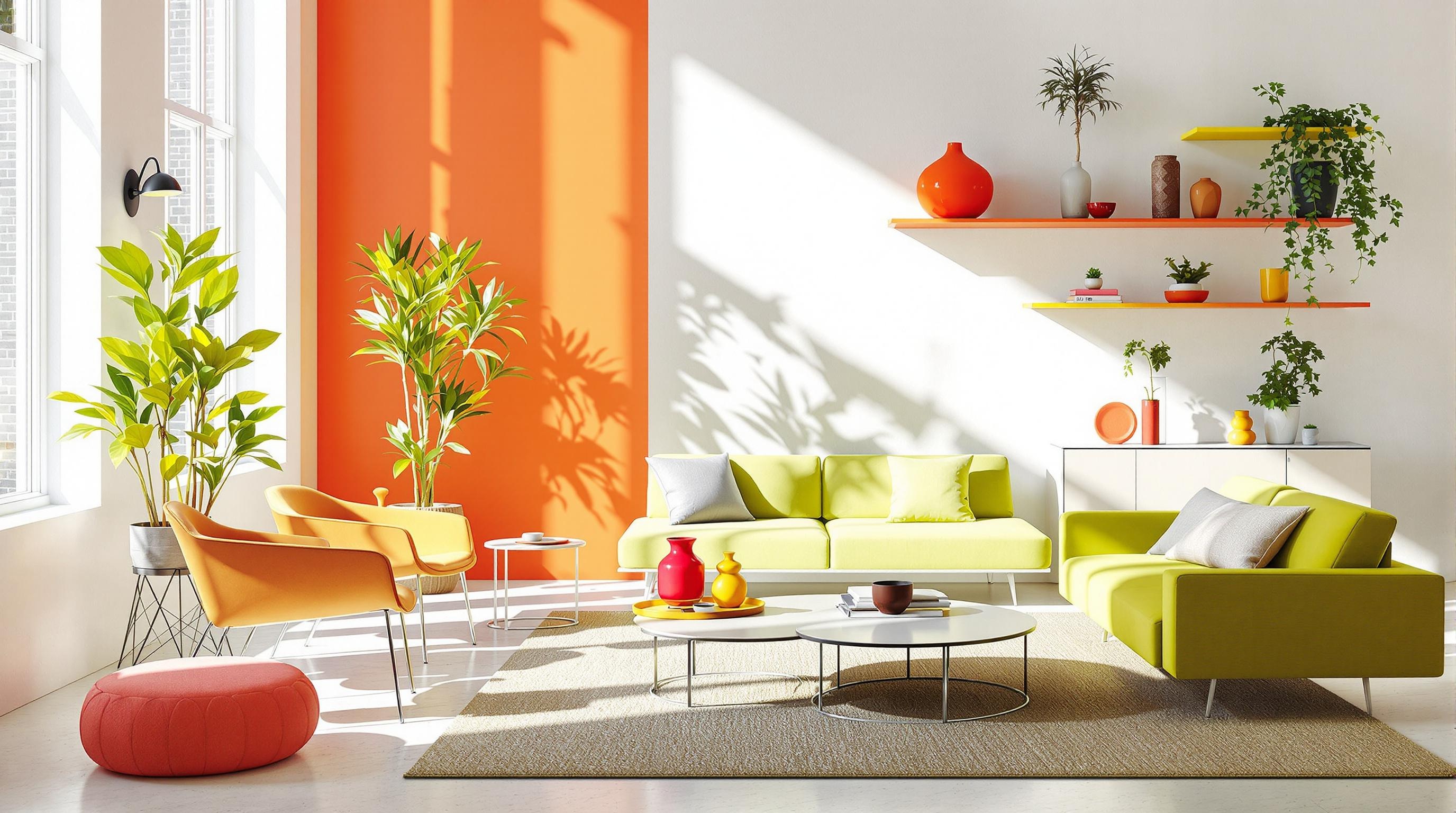 Palette déco intérieure combinant fluo et couleurs pop.