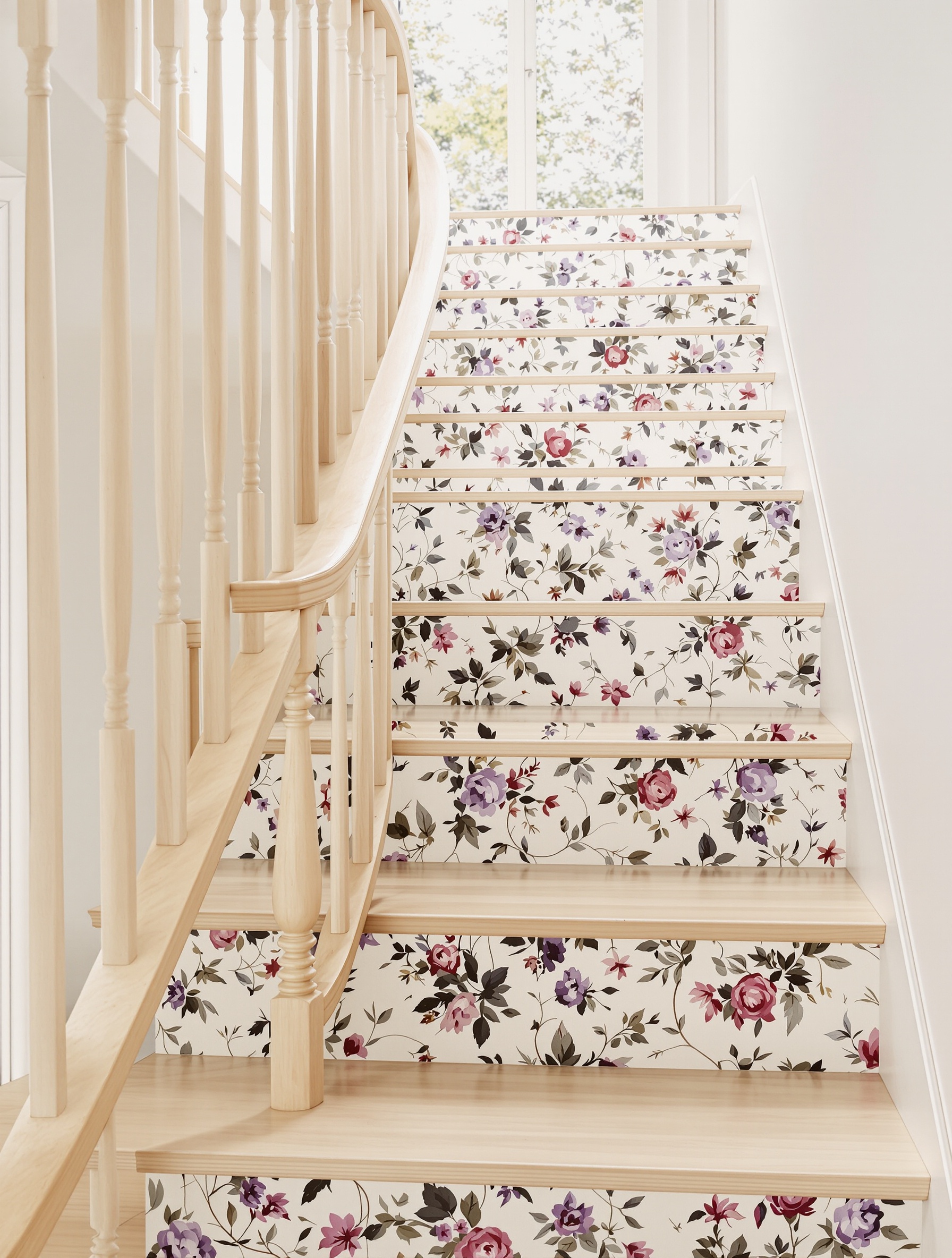 papier peint fleurs contre-marches escalier