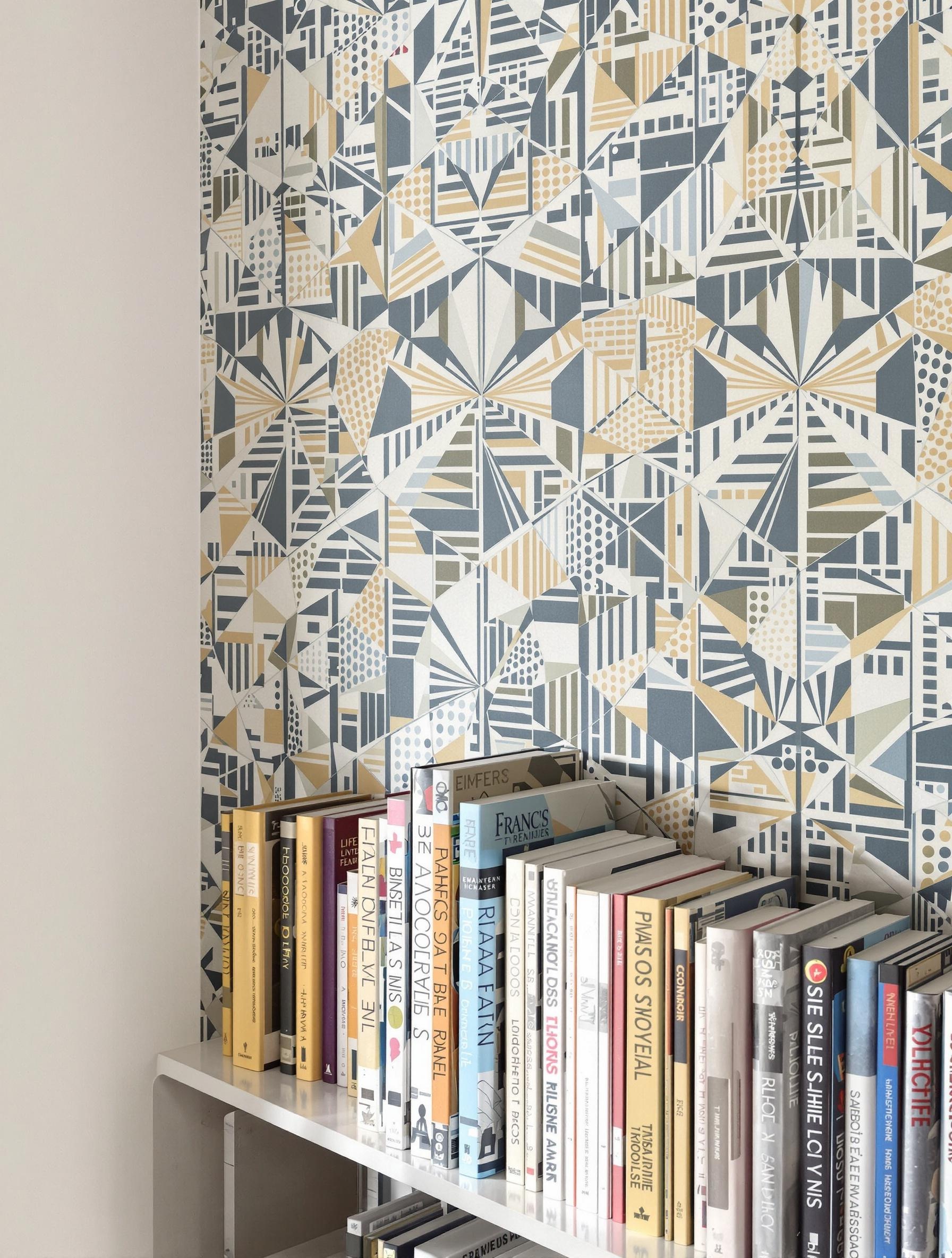Papier peint géométrique pour personnaliser le fond d’une étagère