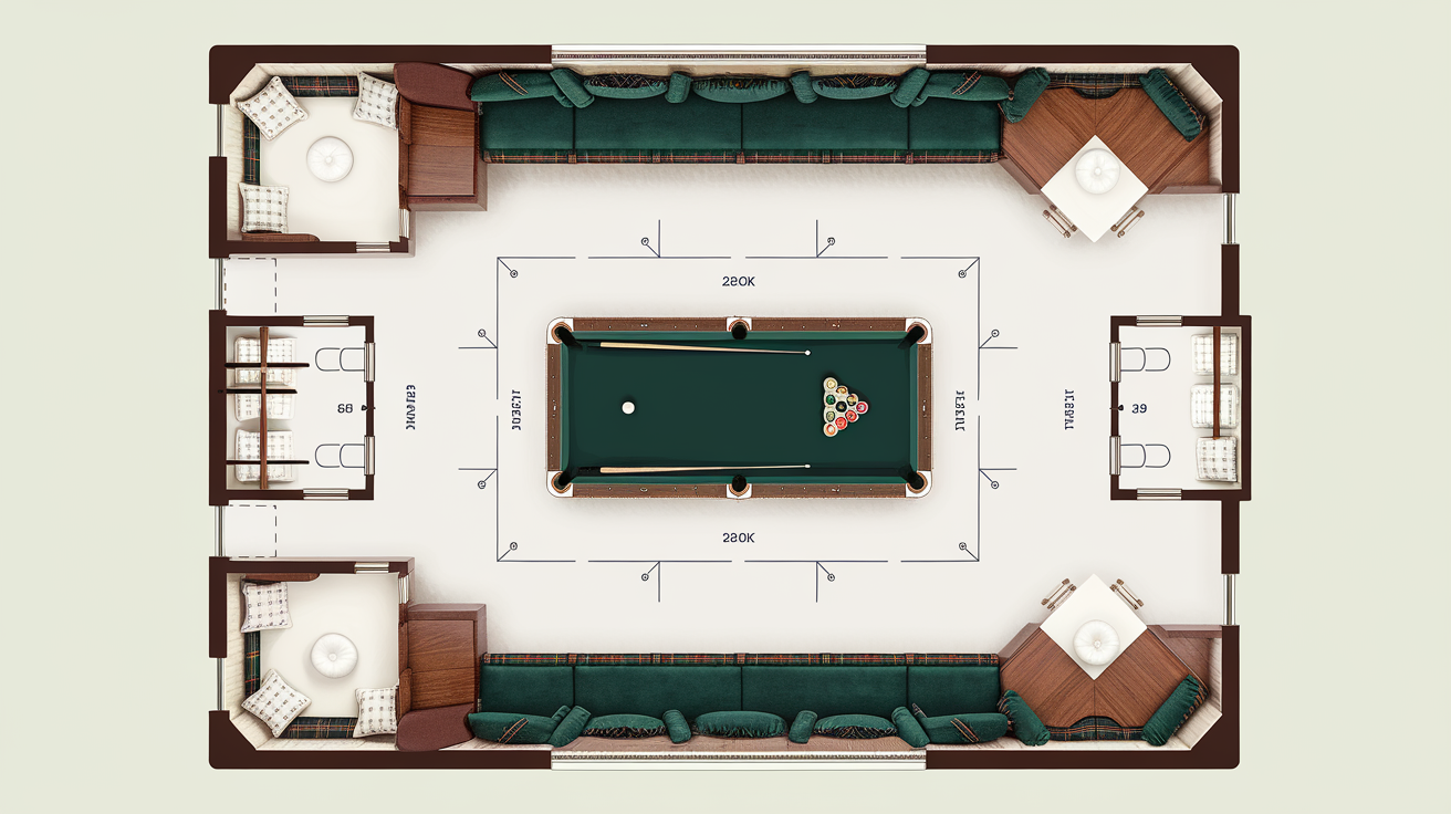 Plan au sol salle billard distances circulation optimales