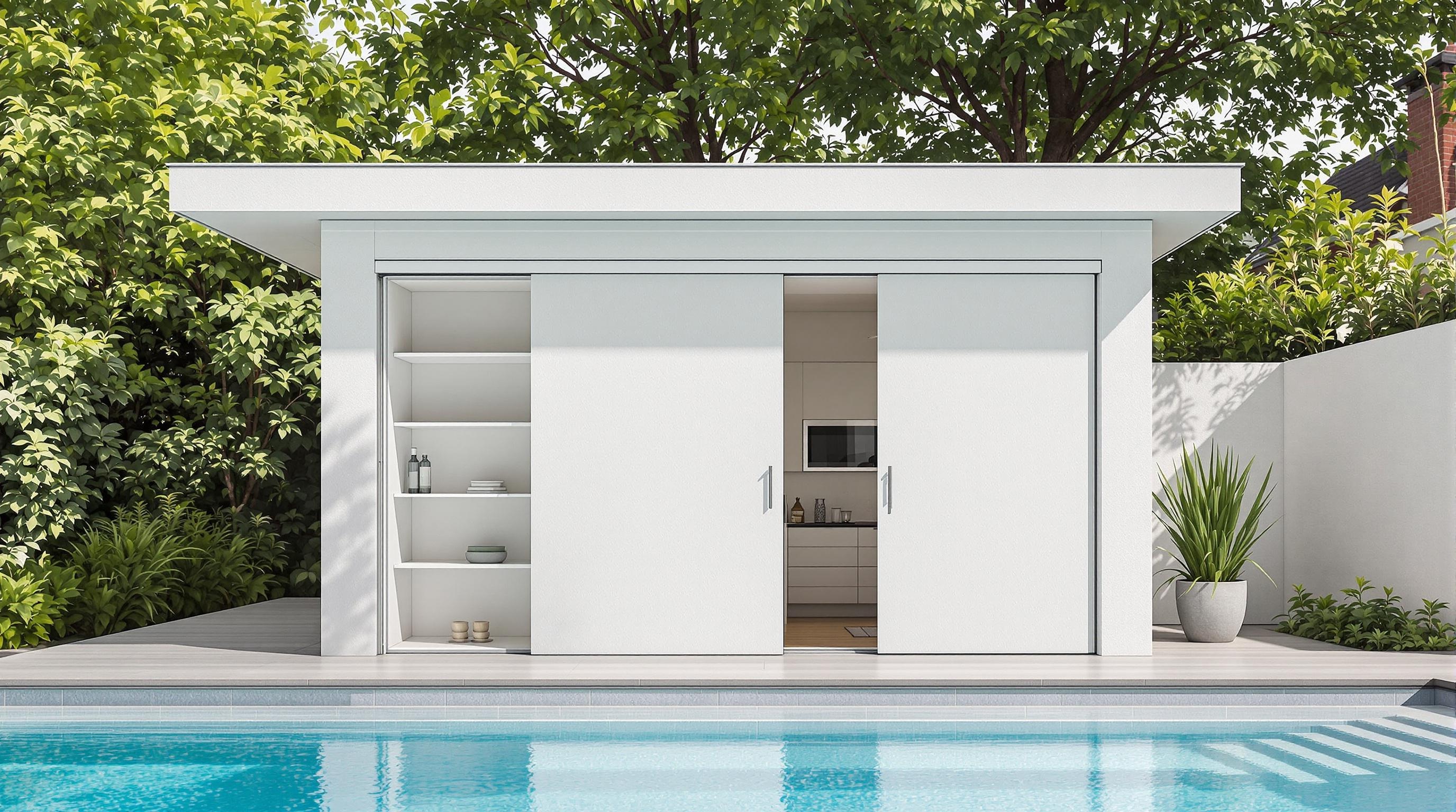 pool house composite minimaliste rangements dissimulés