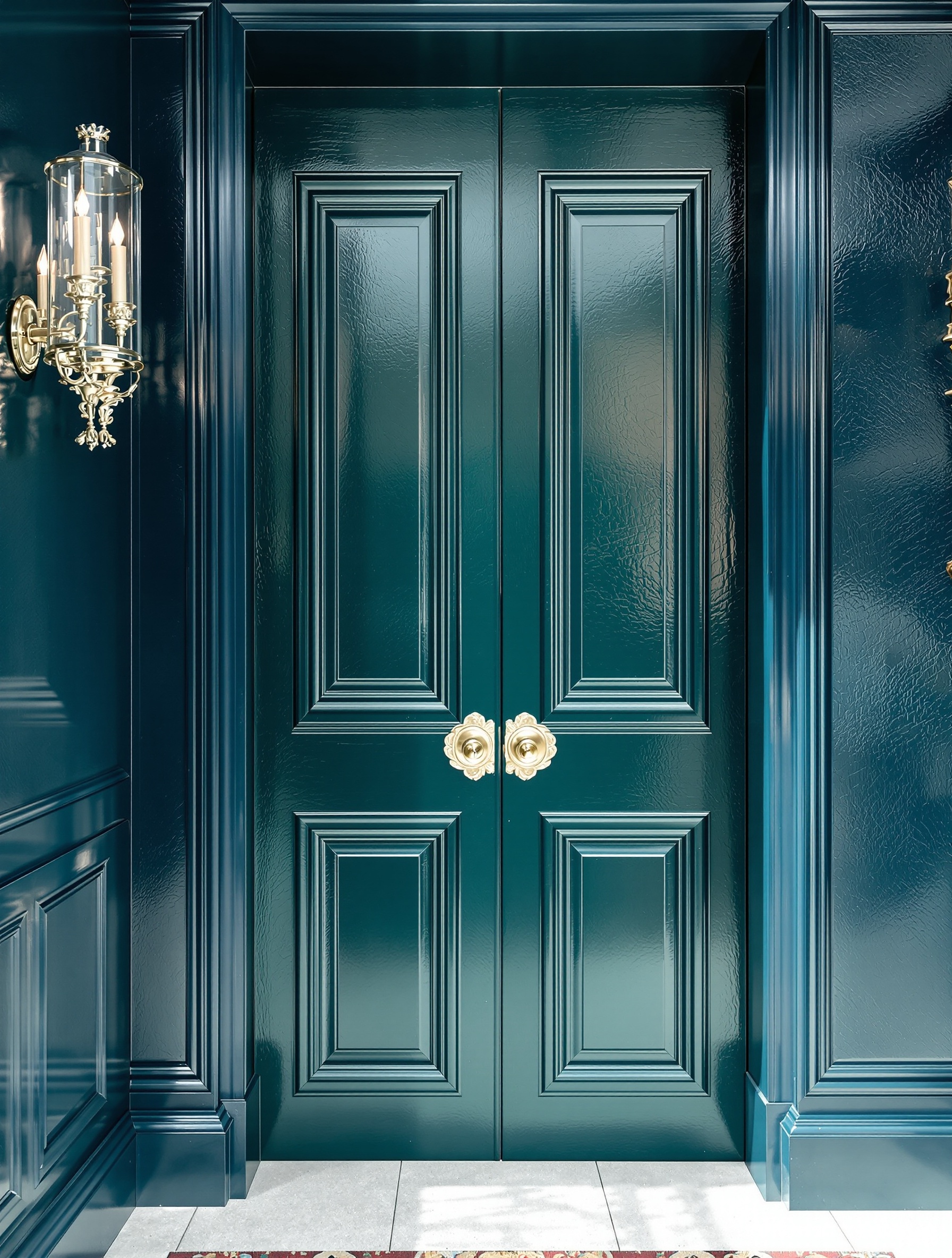 Porte d'entrée peinte dans une couleur profonde et inhabituelle, texture visible