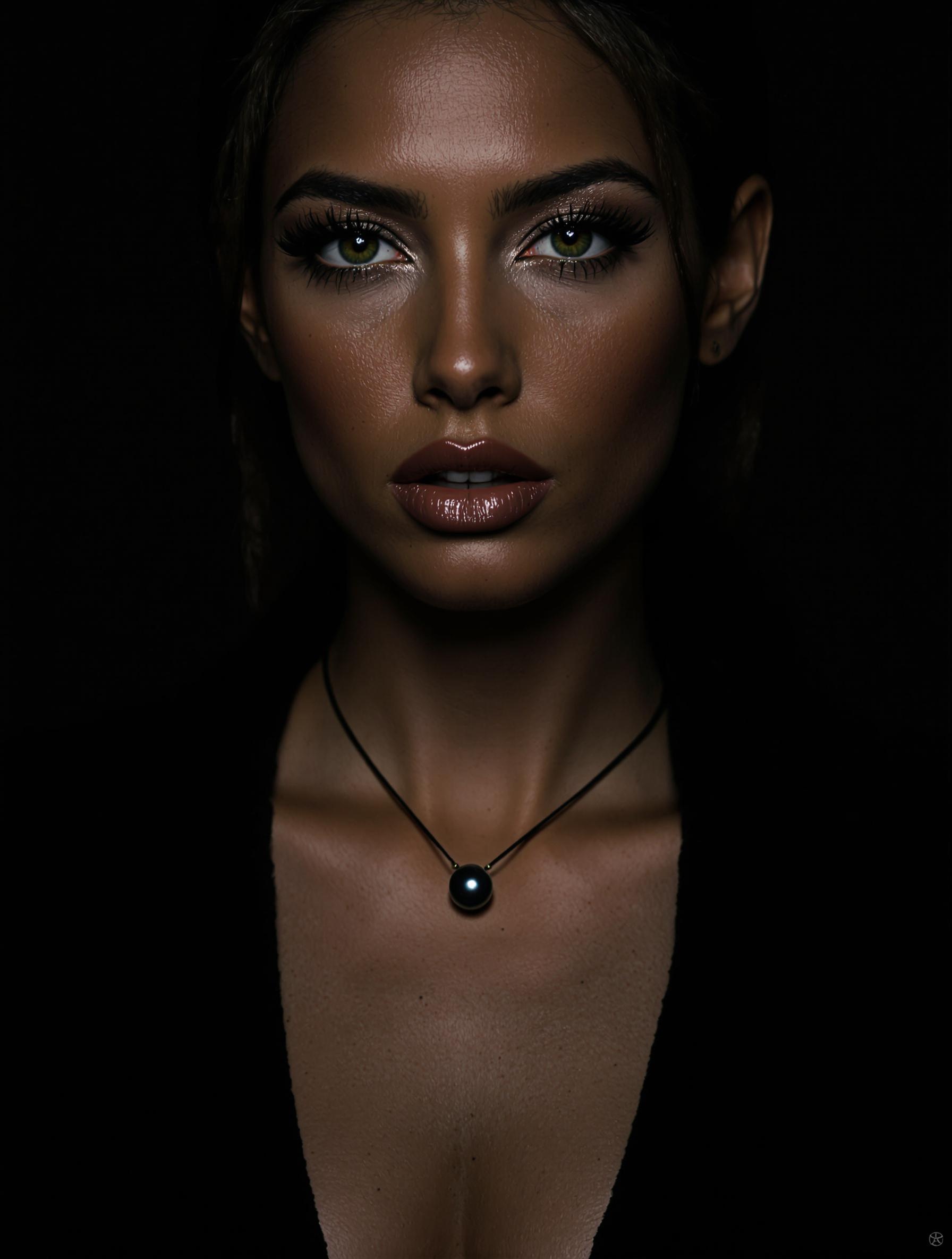 Portrait d’une femme portant un solitaire en perle noire de Tahiti pour une soirée élégante.