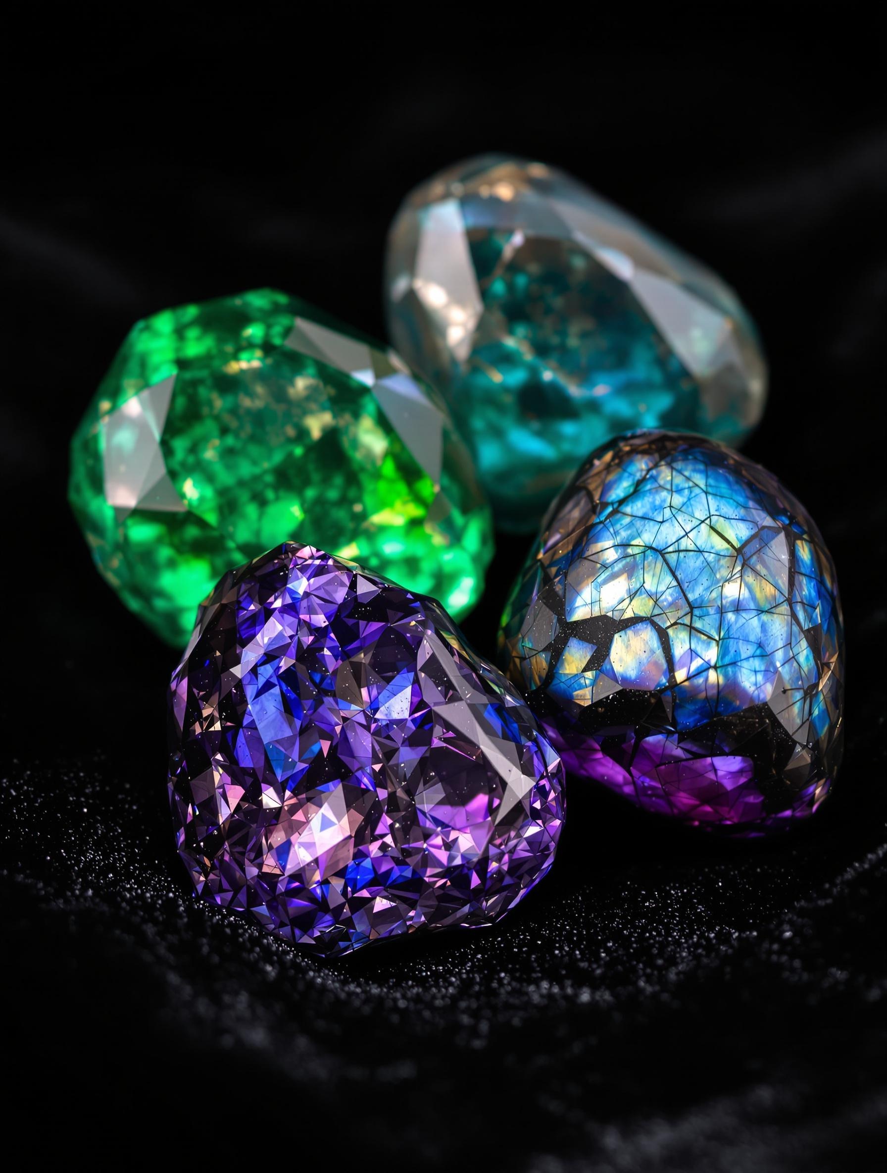Pierres : nacre, émeraude, améthyste et labradorite pour lithothérapie