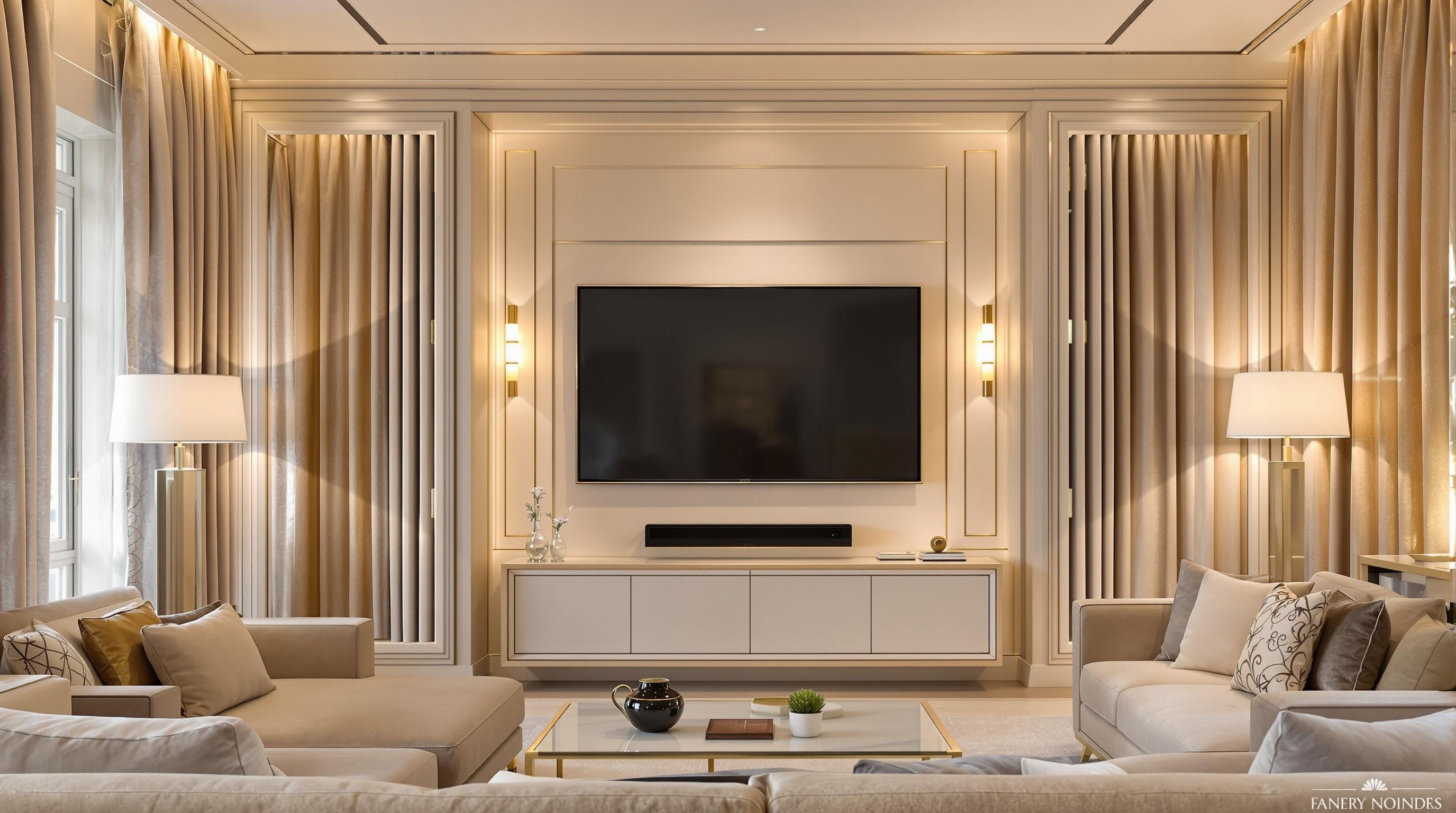 Ambiance chic éclairage TV rideaux stores lampe contraste antireflet