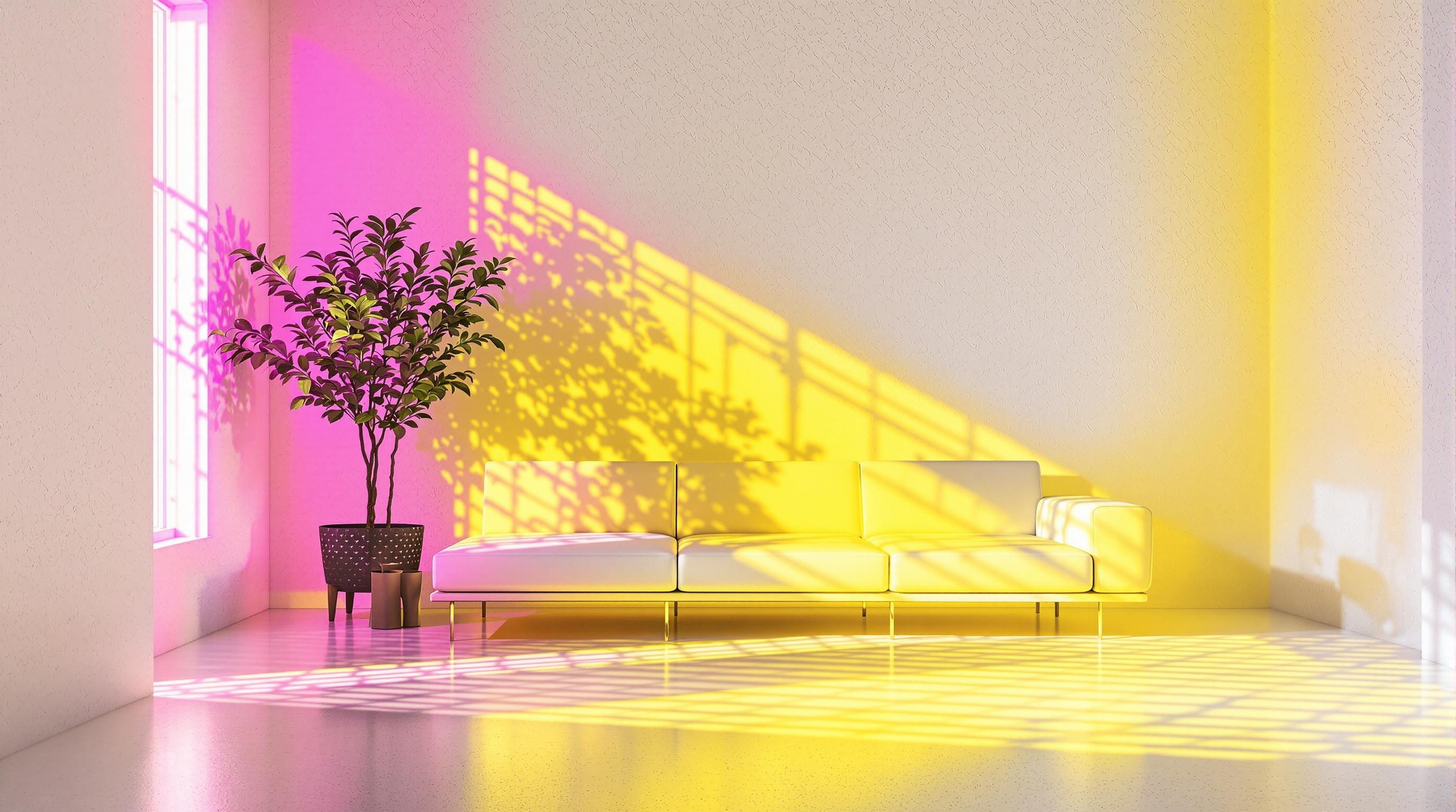 Salon contemporain avec accent fluo lumineux.