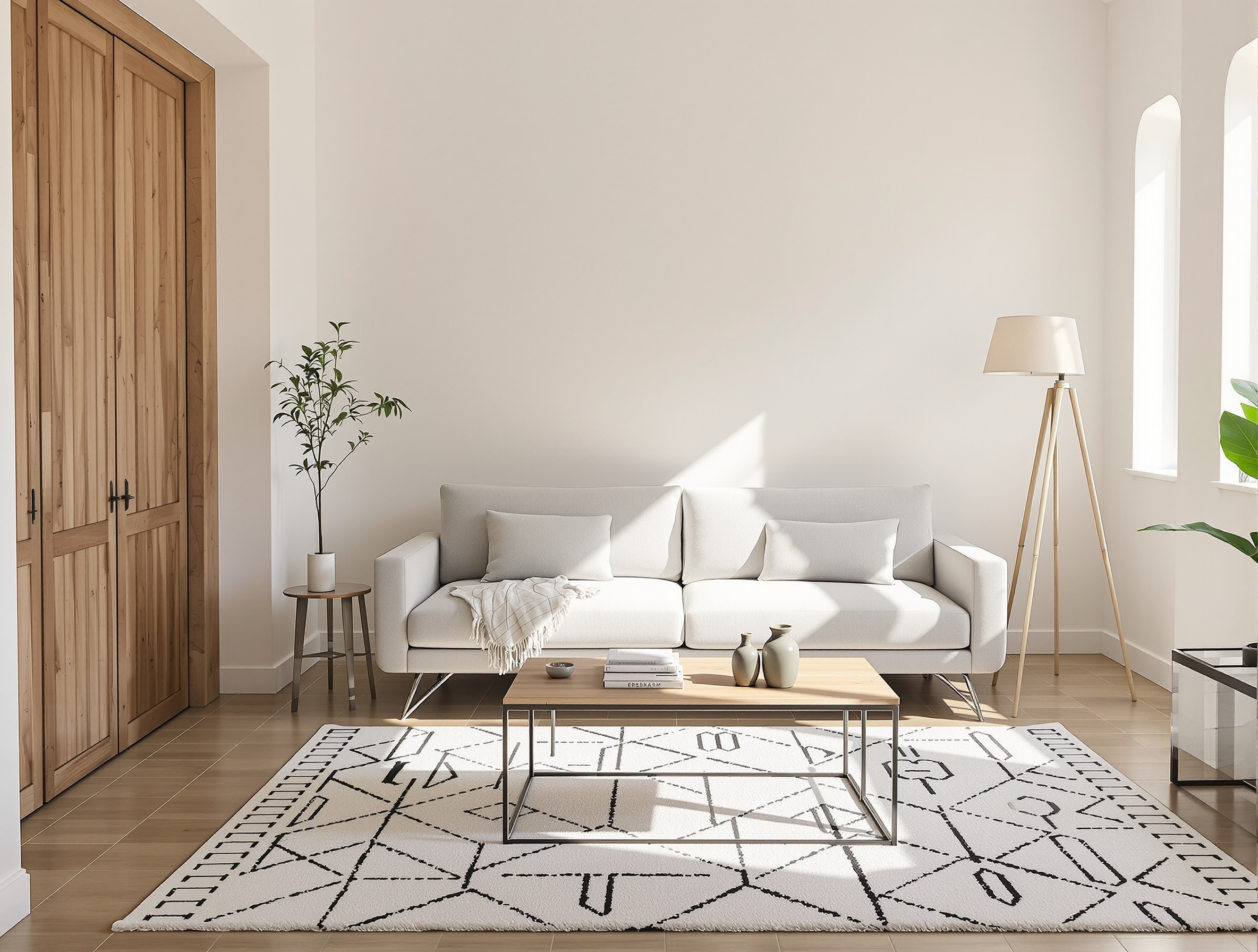 Petit salon rustique moderne lumineux