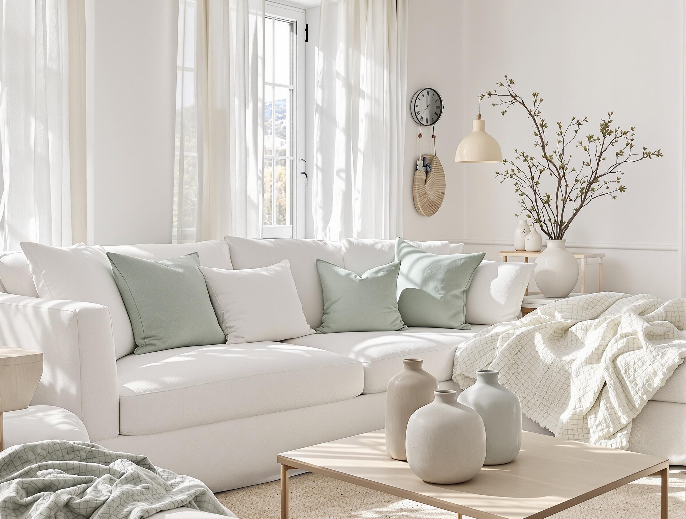 Salon scandinave camaïeu vert d’eau H&M Home