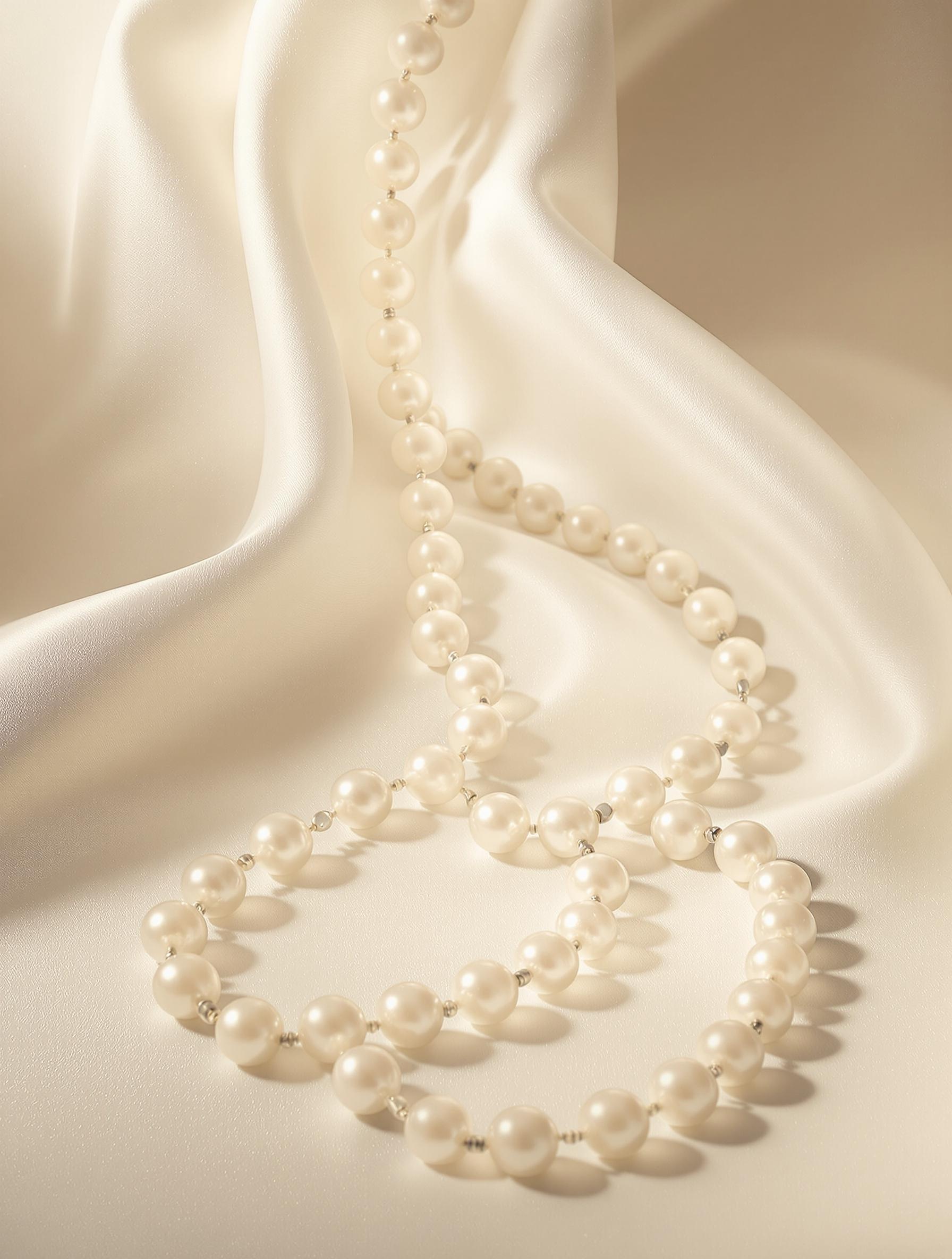 Sautoir de perles de 110 cm avec un tombé théâtral.