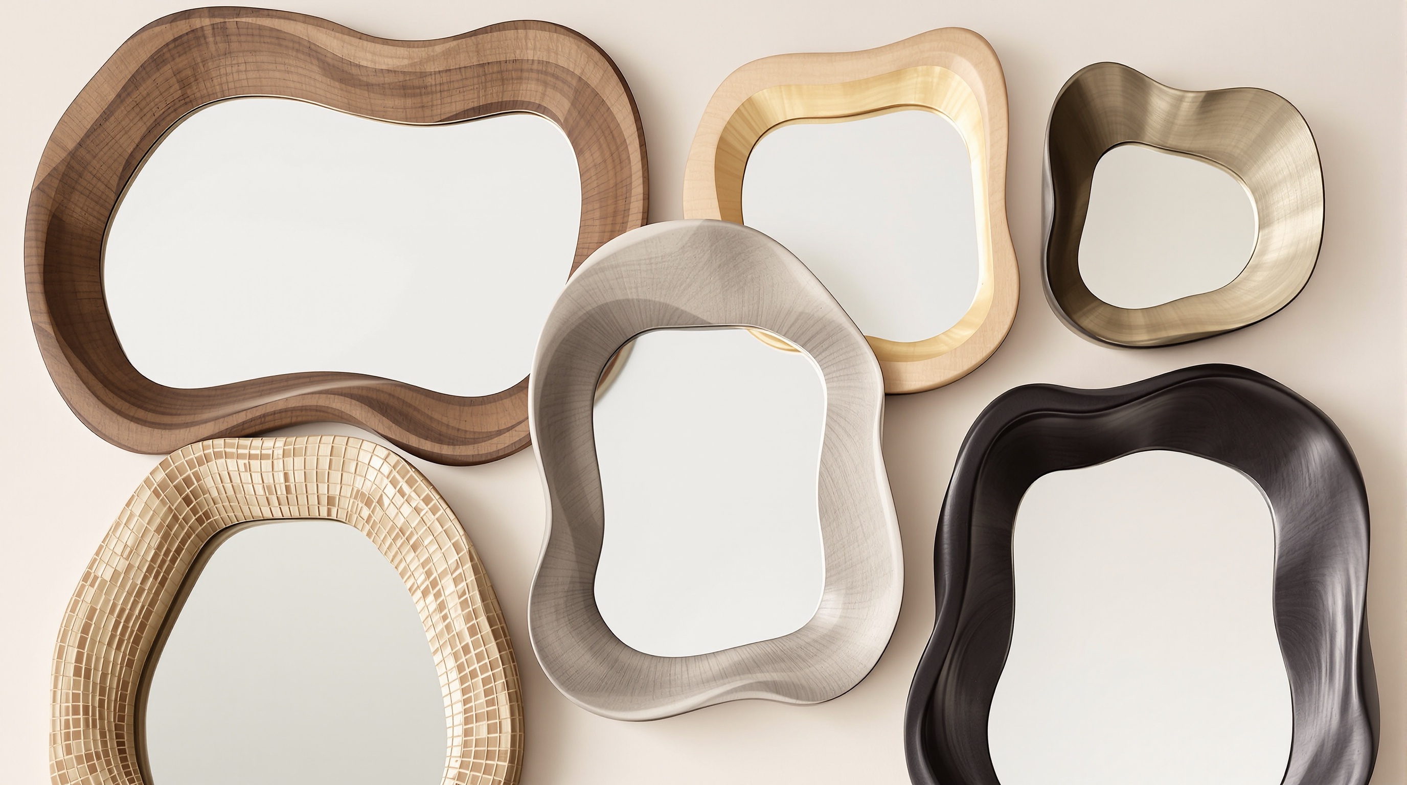 Sélection de cadres miroirs organiques bois pin métal doré noir